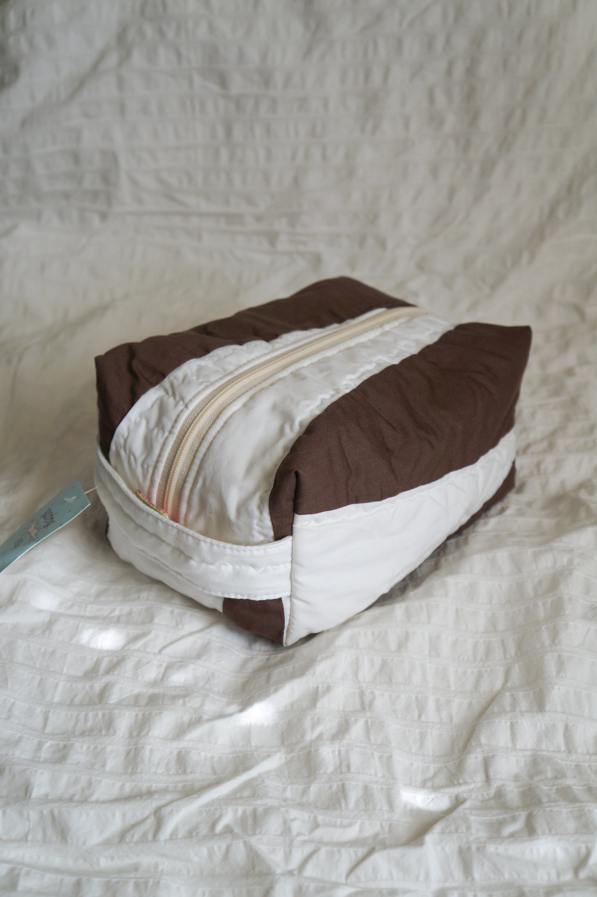 Handmade jumbo box pouch in brown triangle stripe