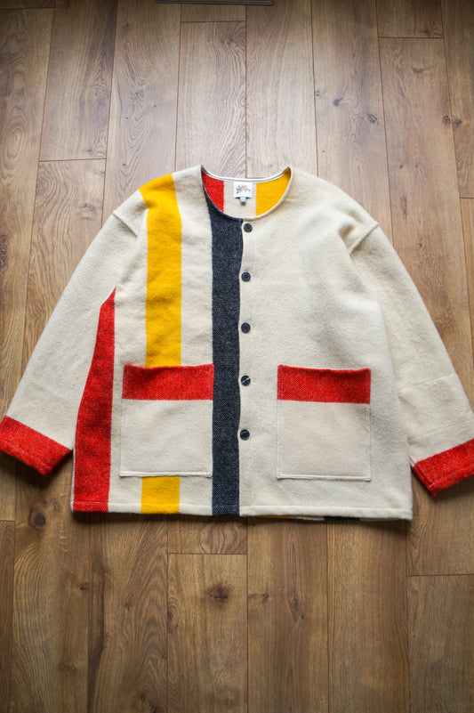 Handmade wool stripe cardigan coat (XL)