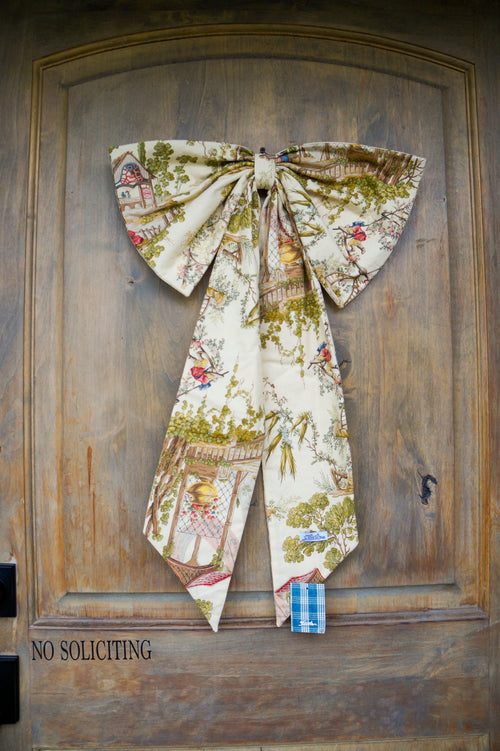 Handmade bow - vintage toile canvas