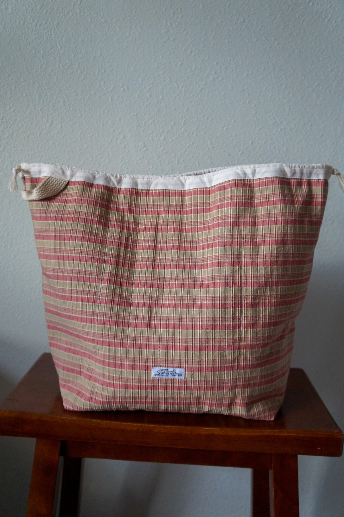 Handmade xlarge 1/1 vintage plaid quilted drawstring bag