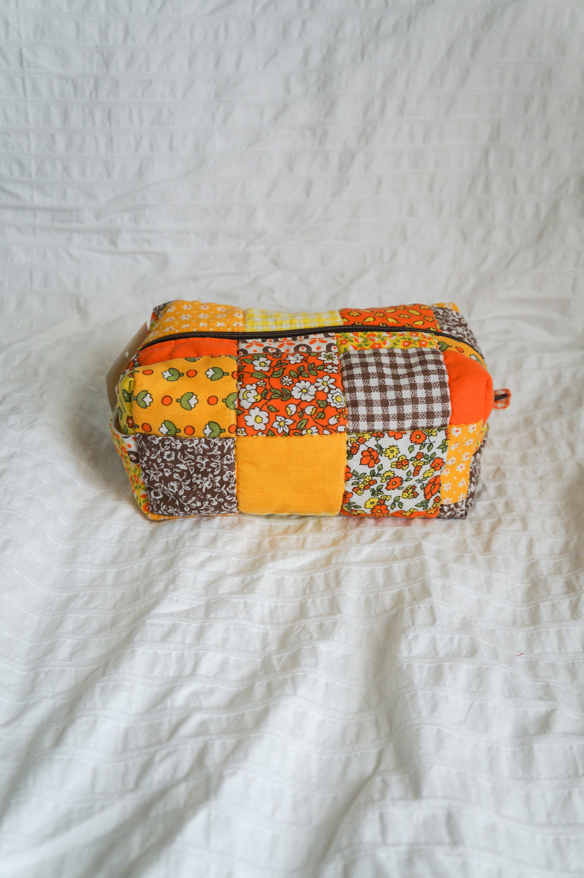 Handmade orange patchwork quilt regular box pouch