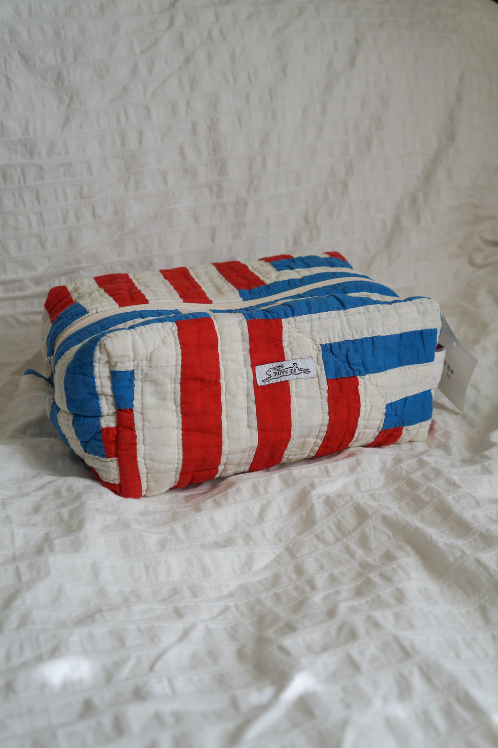 Handmade jumbo box pouch (red+white handstitch quilt)