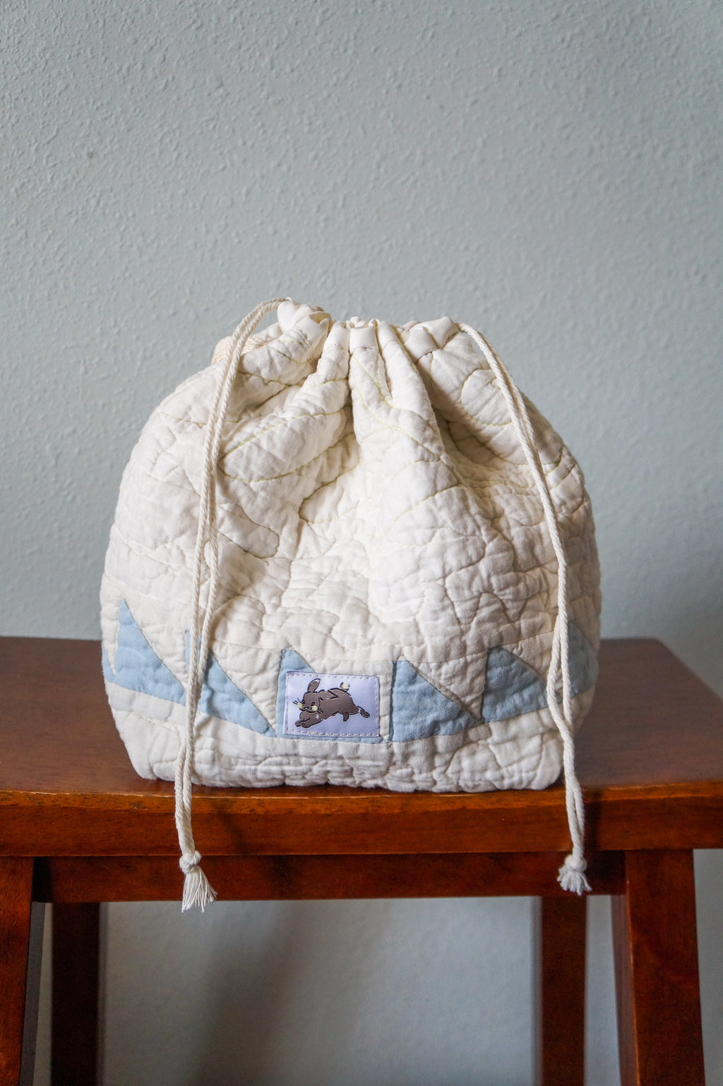 Handmade small 1/1 vintage quilt drawstring bag