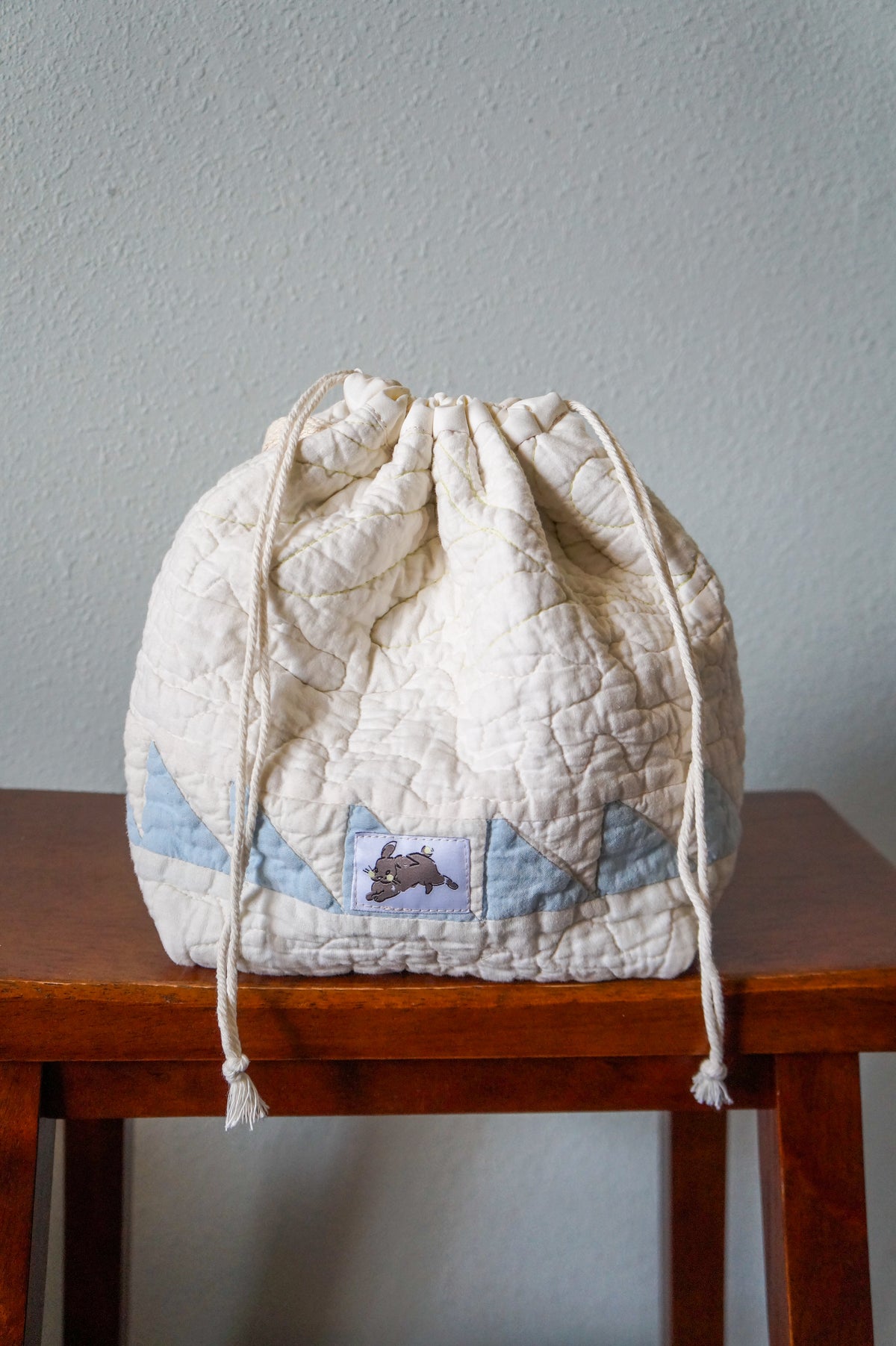 Handmade small 1/1 vintage quilt drawstring bag
