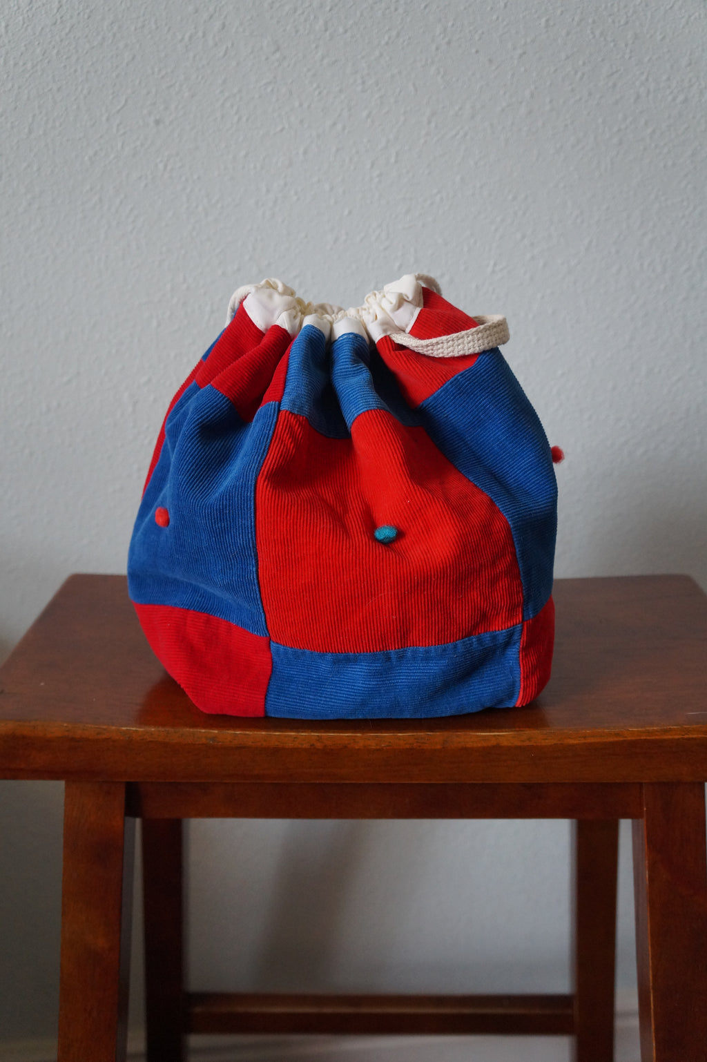 Handmade medium 1/1 vintage corduroy quilt drawstring bag