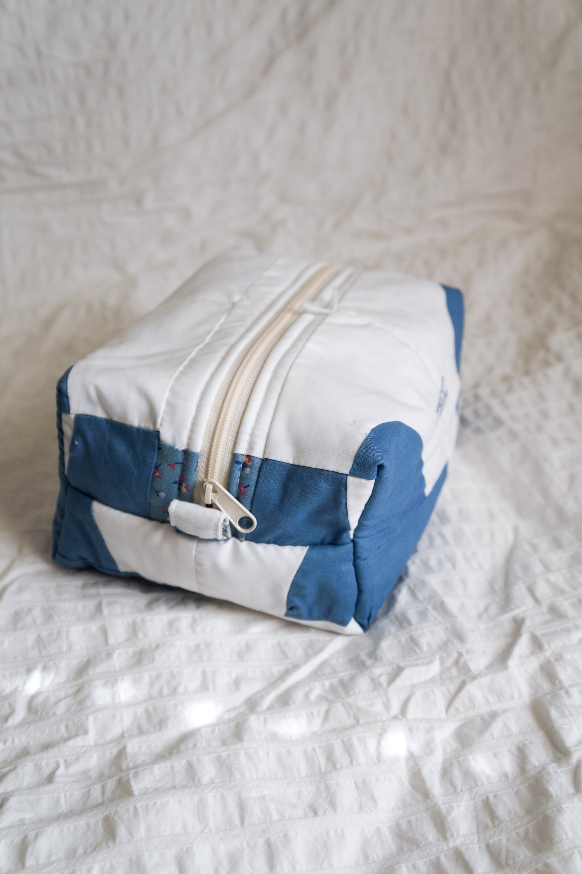 Handmade blue + white quilt jumbo box pouch