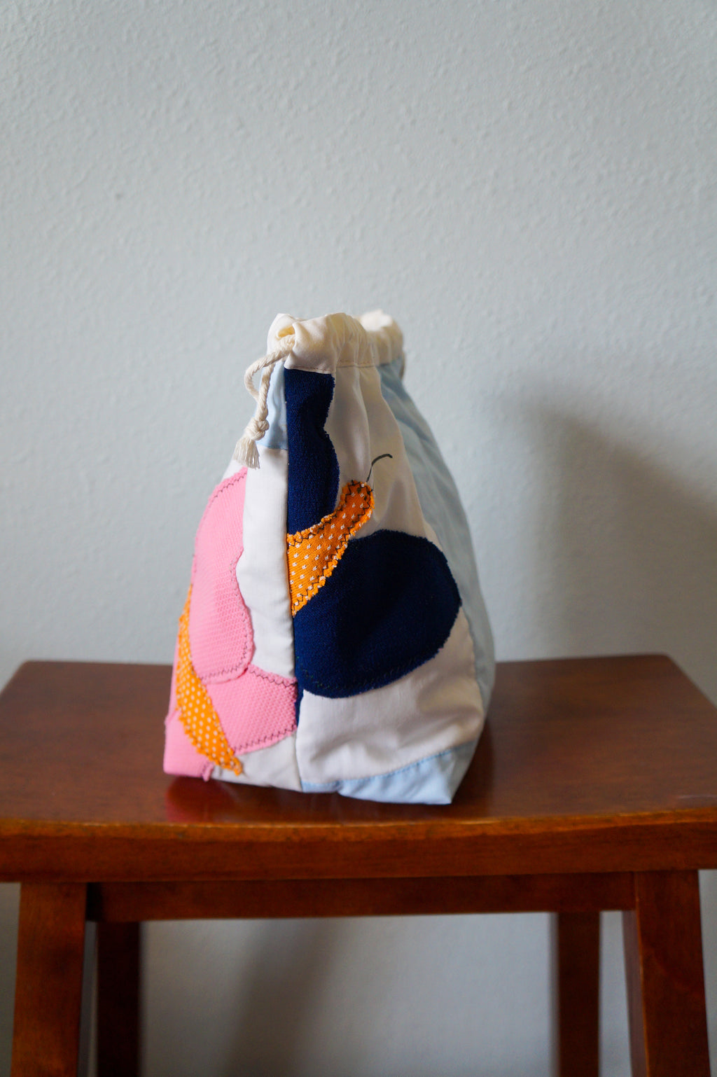 Handmade medium 1/1 vintage butterfly quilt drawstring bag