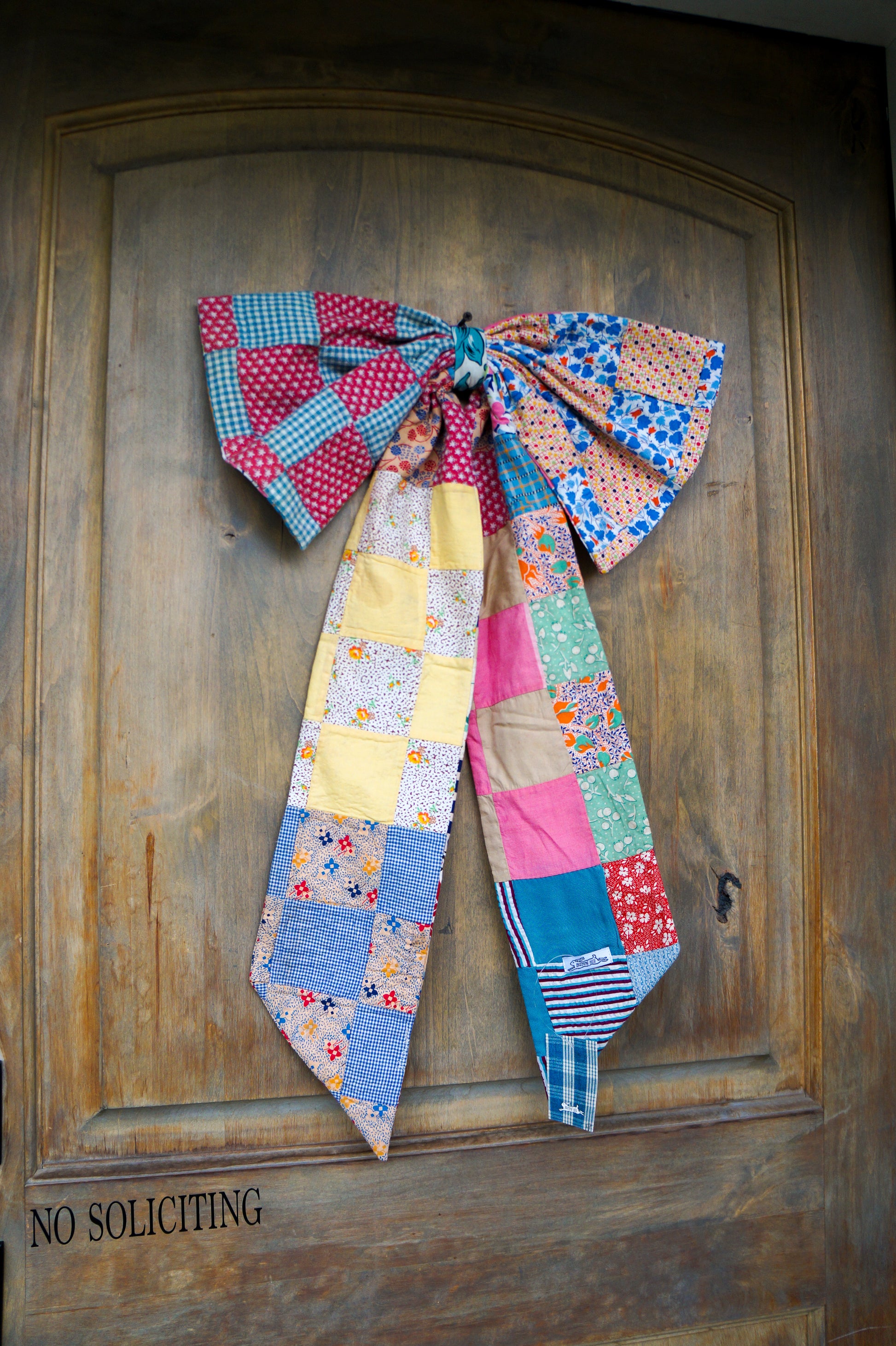 Handmade bow- vintage feed sack quilt top