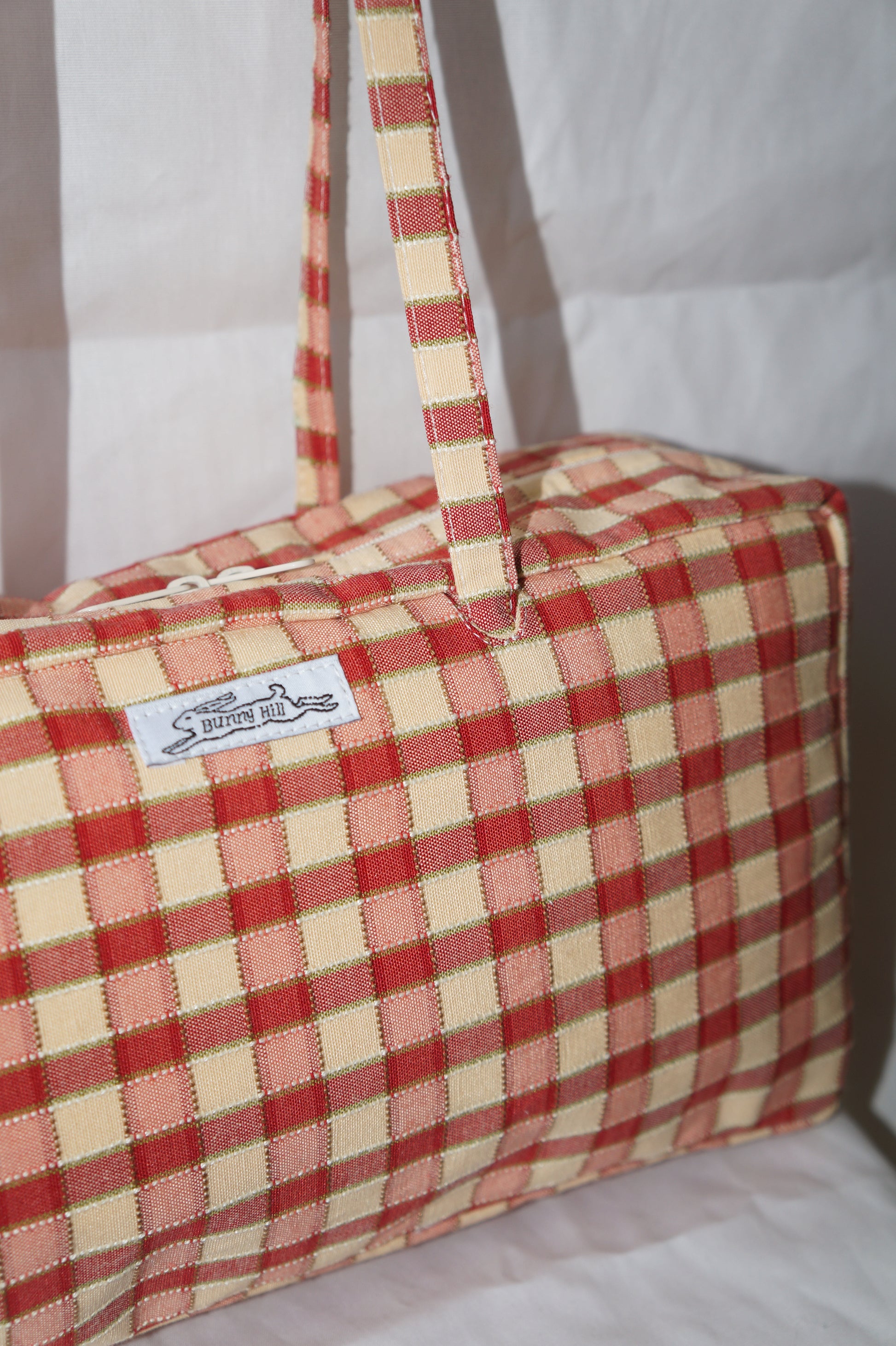 Handmade one of a kind vtg gingham curtain bowler bag