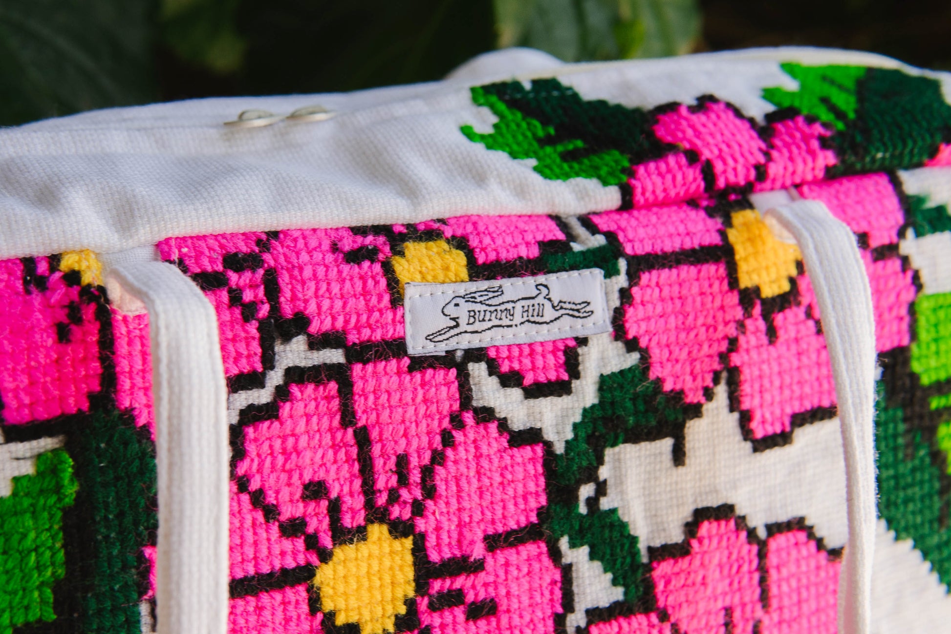 Handmade hot pink flower embroidery bowler bag