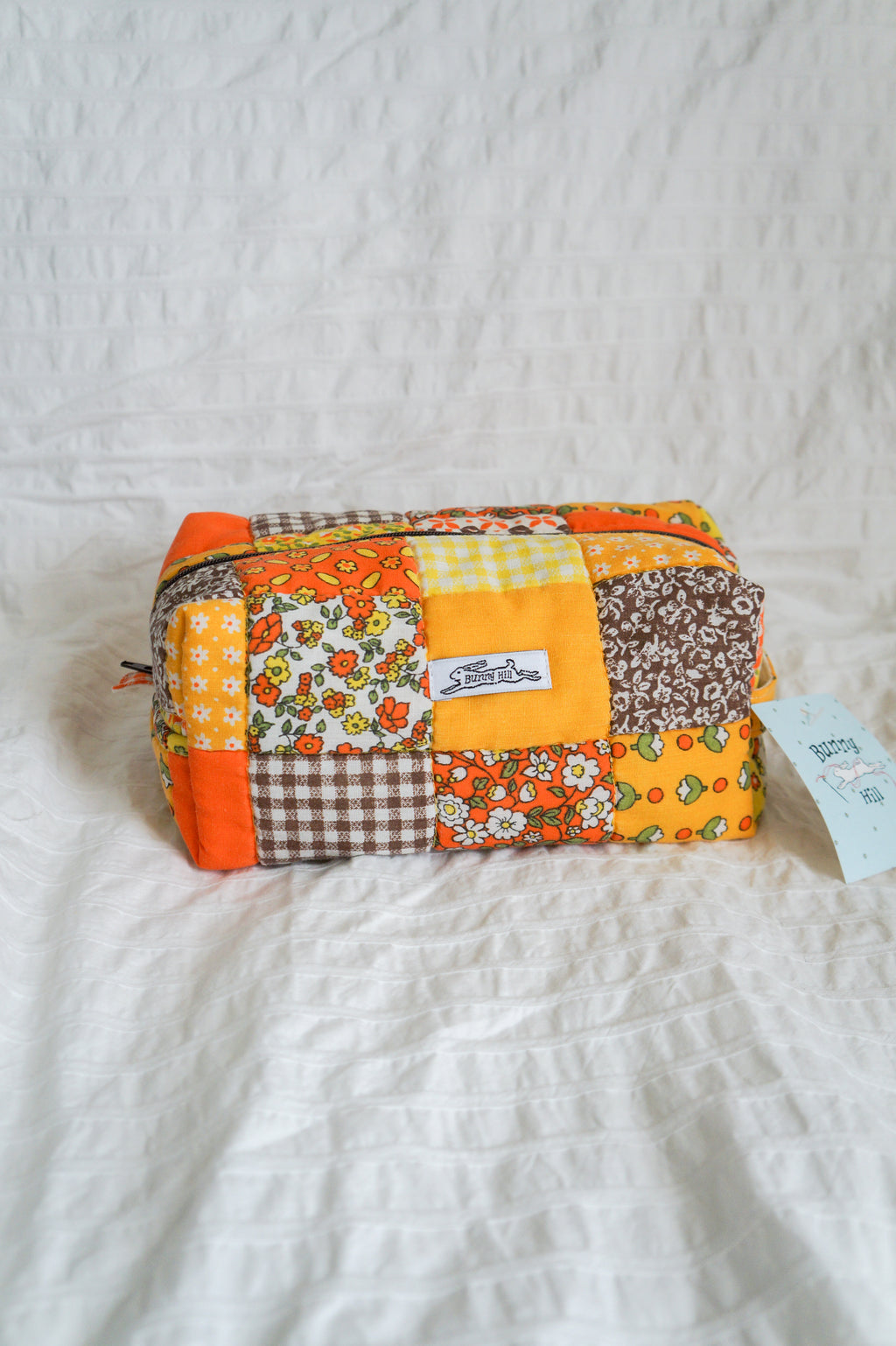 Handmade orange patchwork quilt regular box pouch