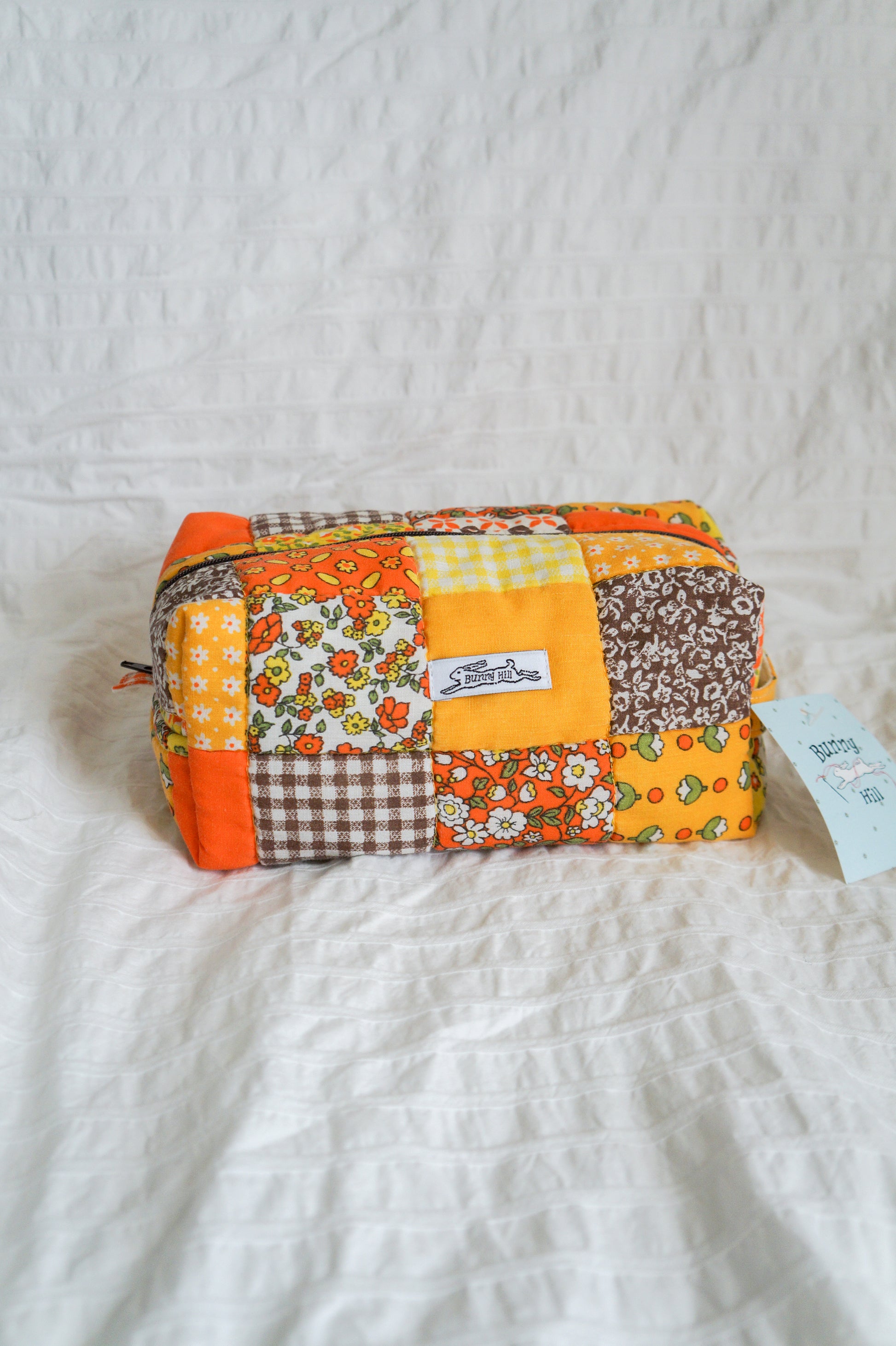 Handmade orange patchwork quilt regular box pouch