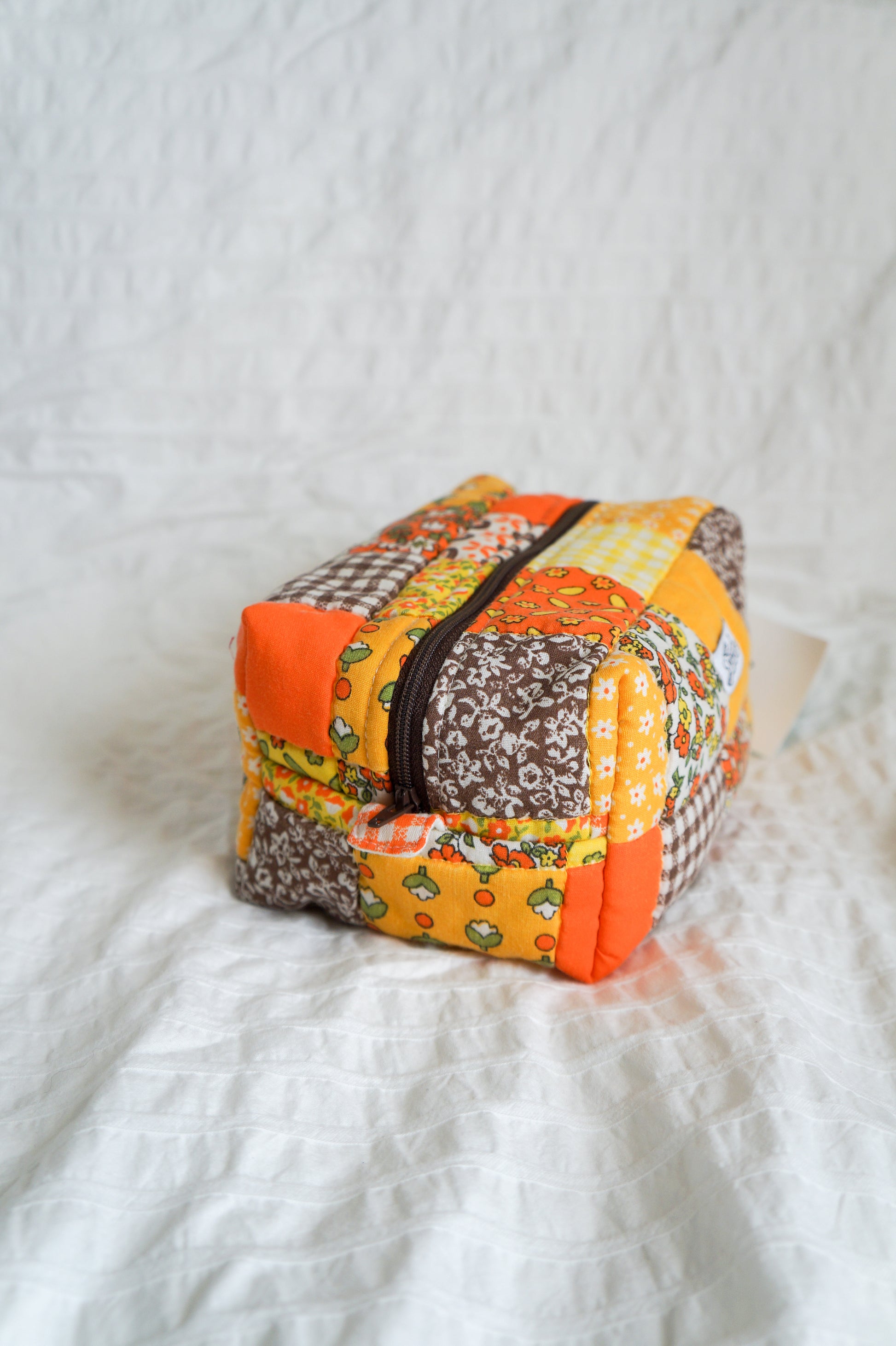 Handmade orange patchwork quilt regular box pouch