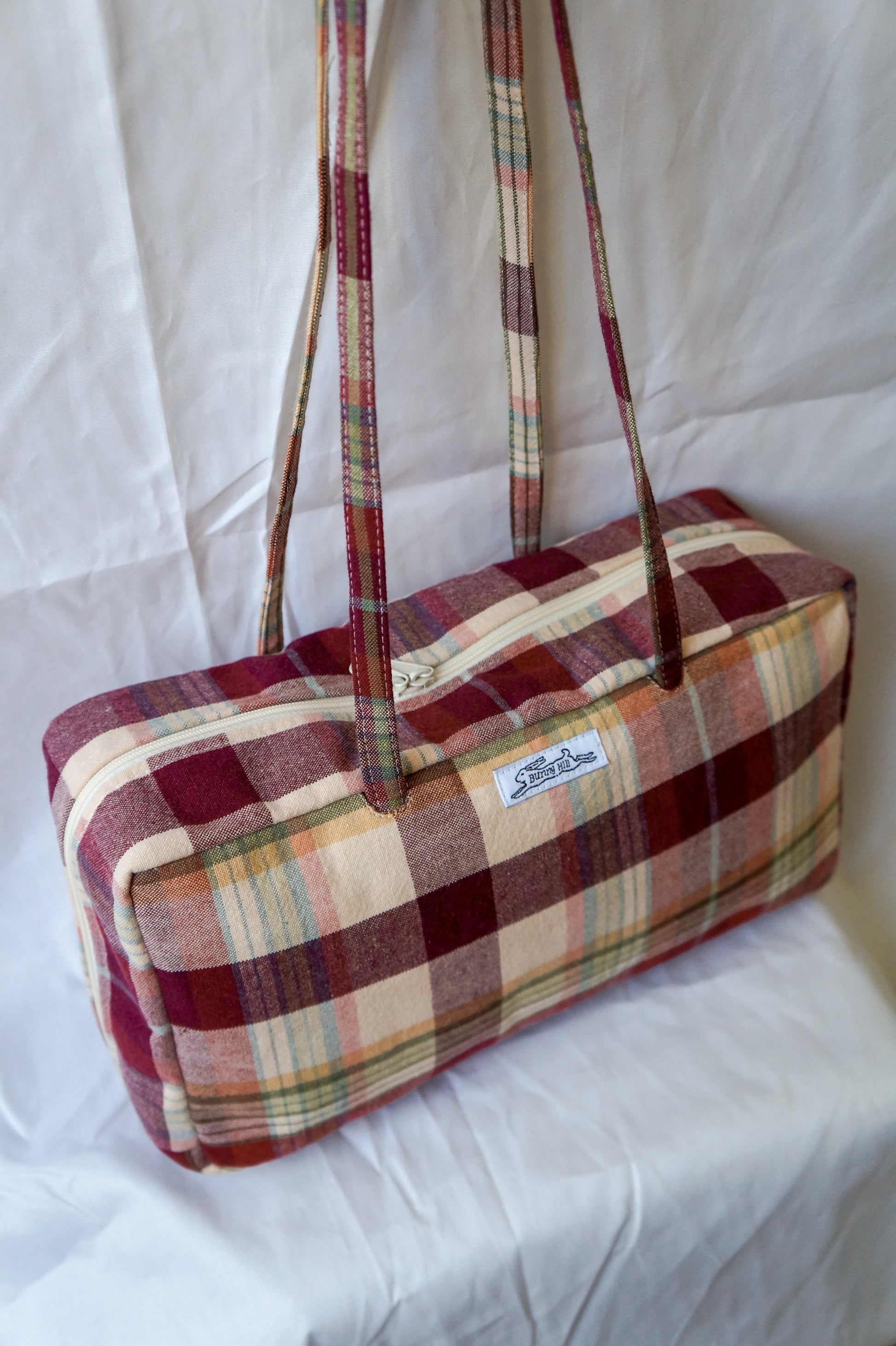 Handmade vtg plaid tablecloth bowler bag