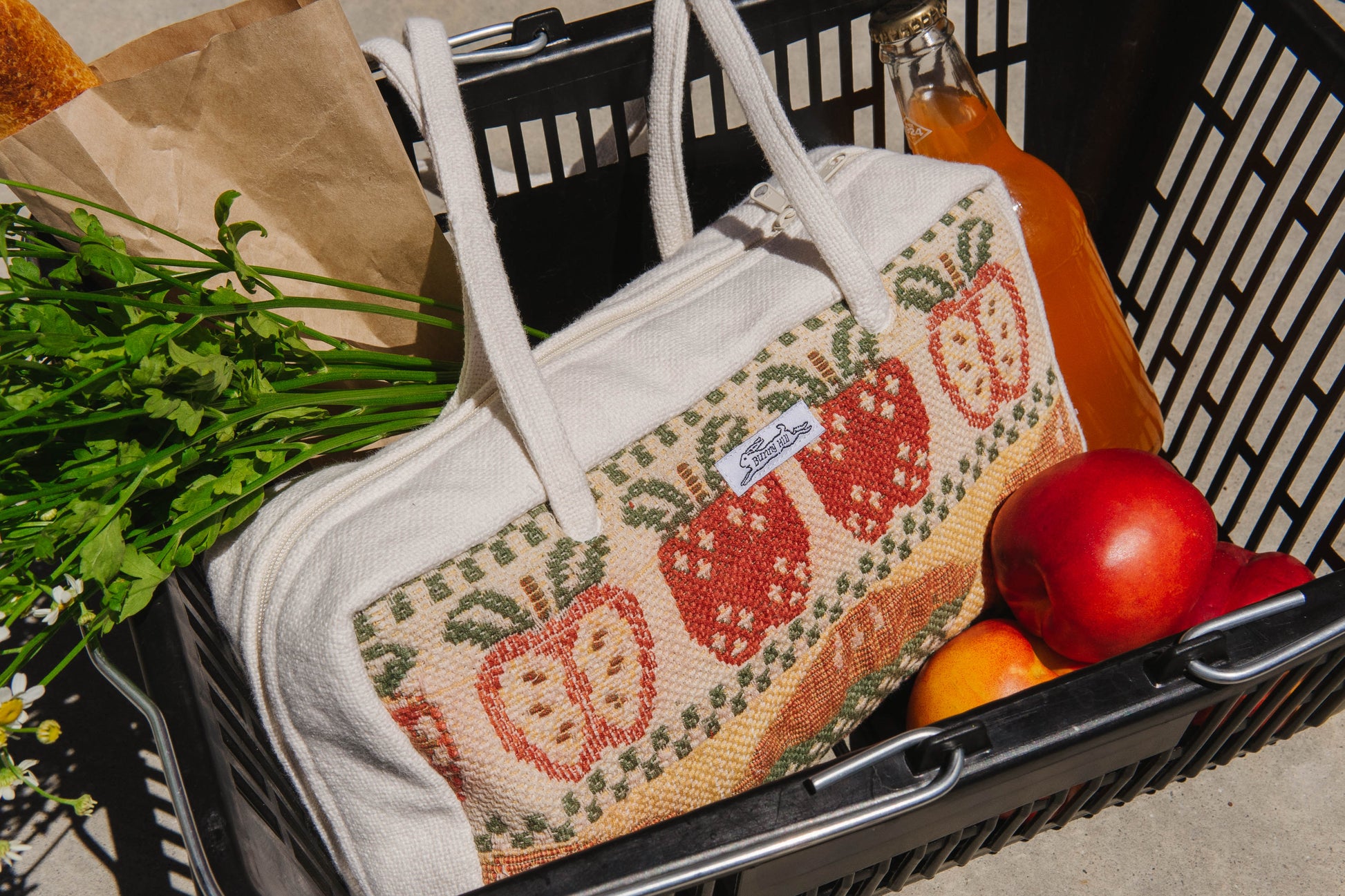 Handmade woven apple pie placemat embroidery bowler bag