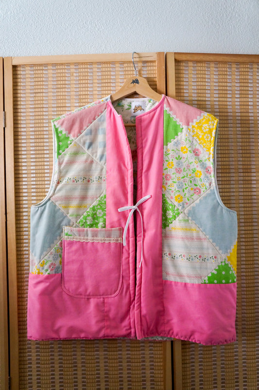 Handmade patchwork quilt tie vest (M)