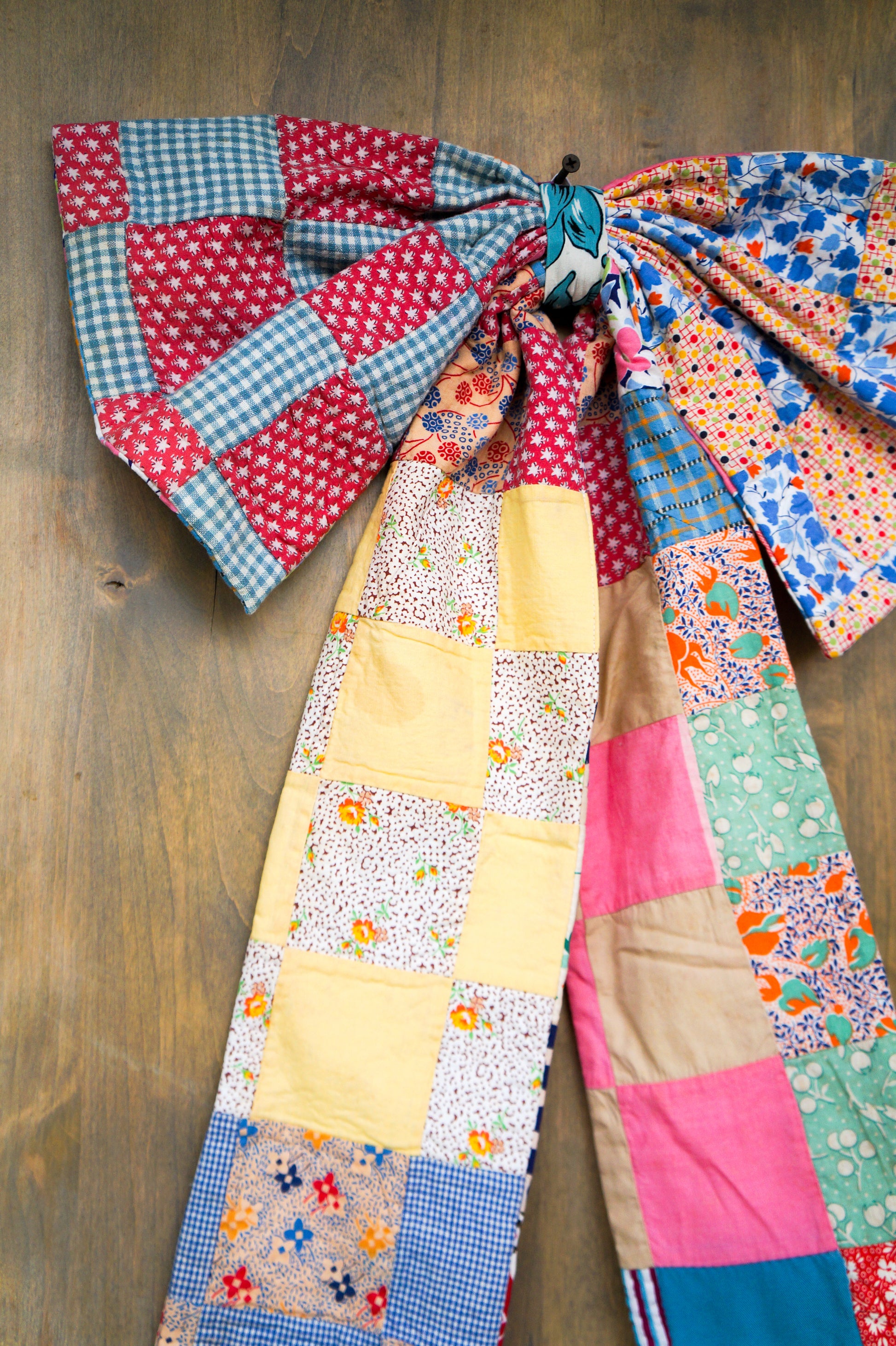 Handmade bow- vintage feed sack quilt top
