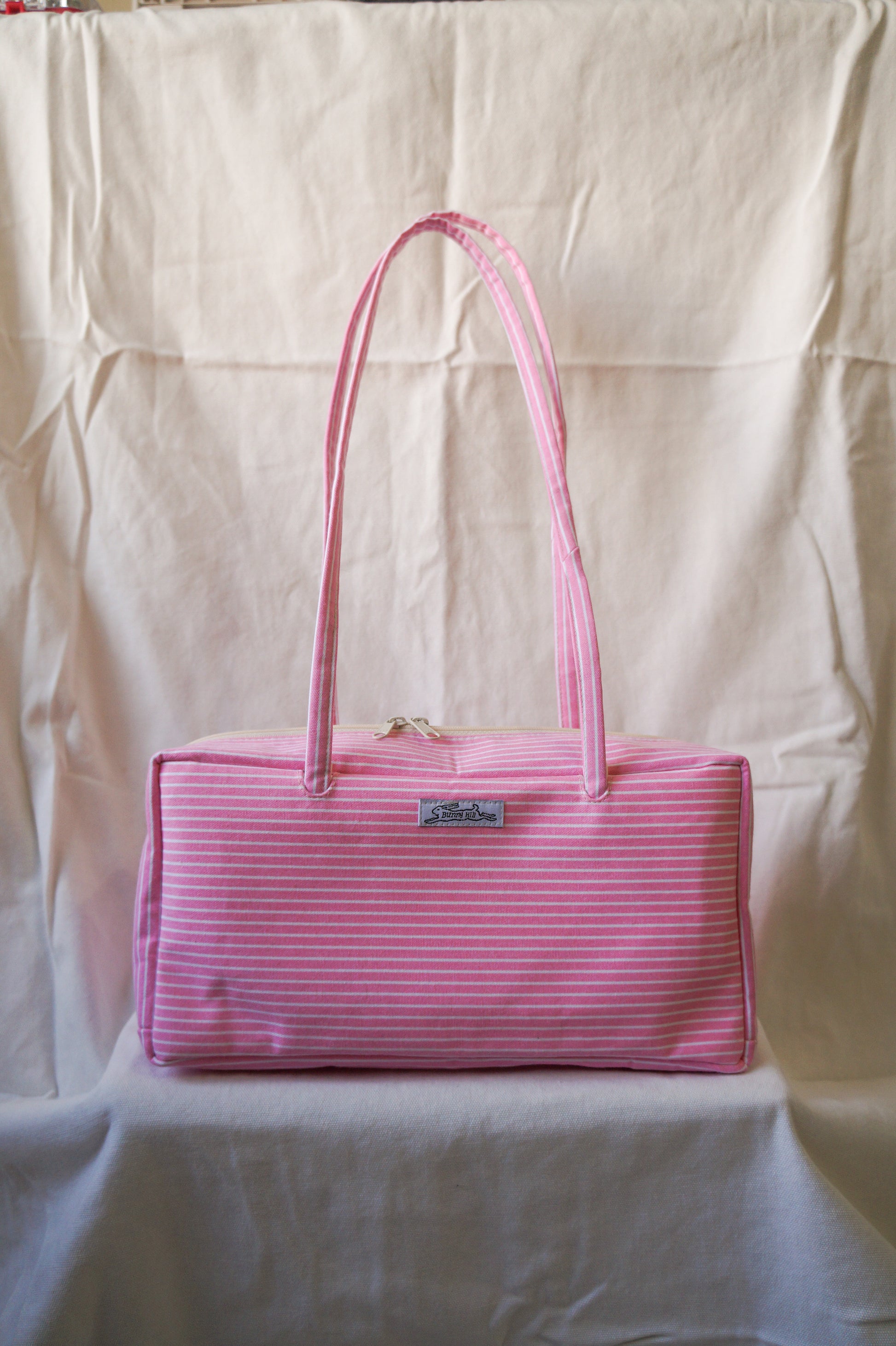 Handmade 1/1 baby pink stripe bowler bag