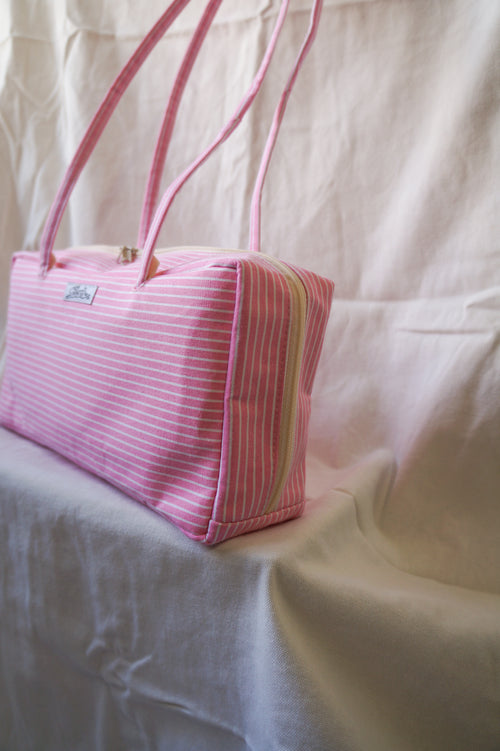 Handmade 1/1 baby pink stripe bowler bag
