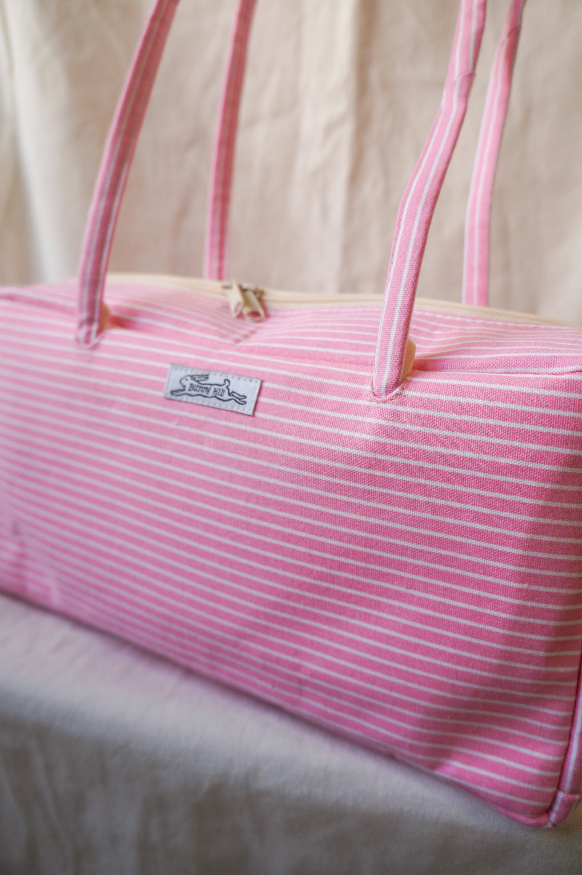 Handmade 1/1 baby pink stripe bowler bag