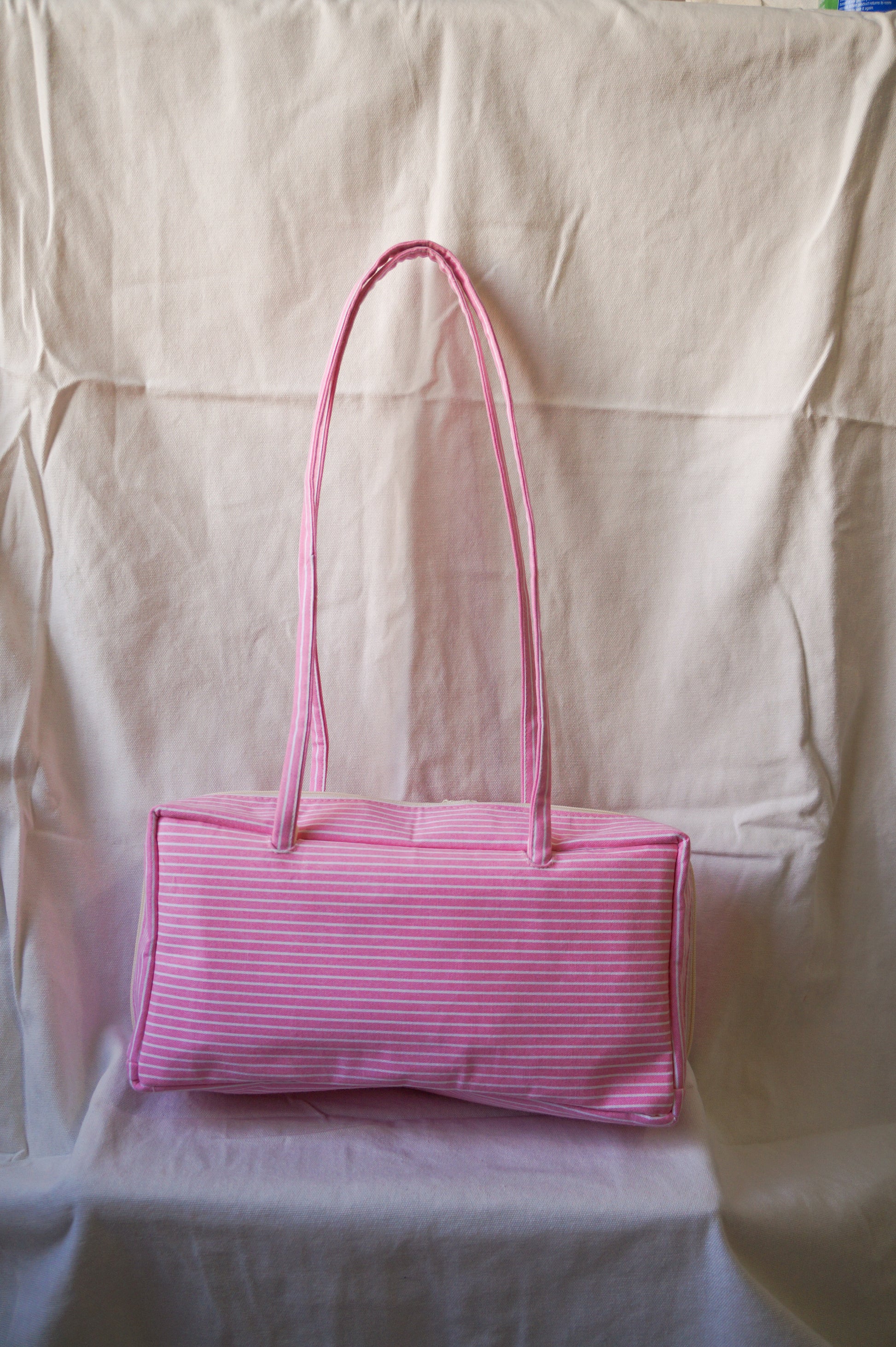 Handmade 1/1 baby pink stripe bowler bag