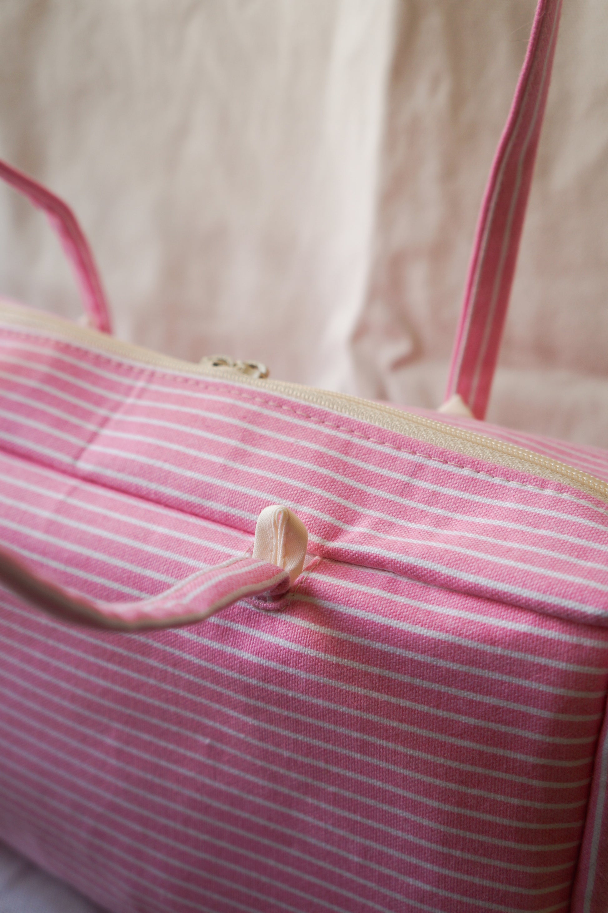Handmade 1/1 baby pink stripe bowler bag