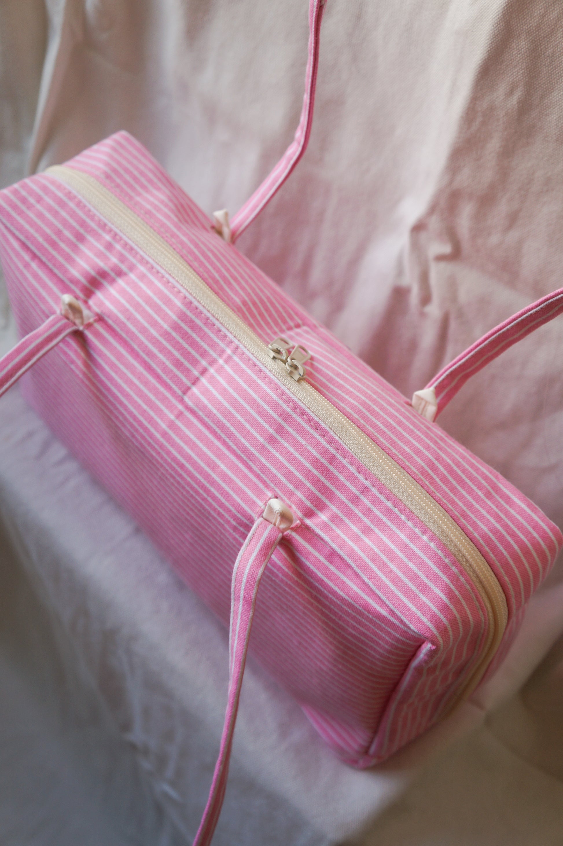 Handmade 1/1 baby pink stripe bowler bag