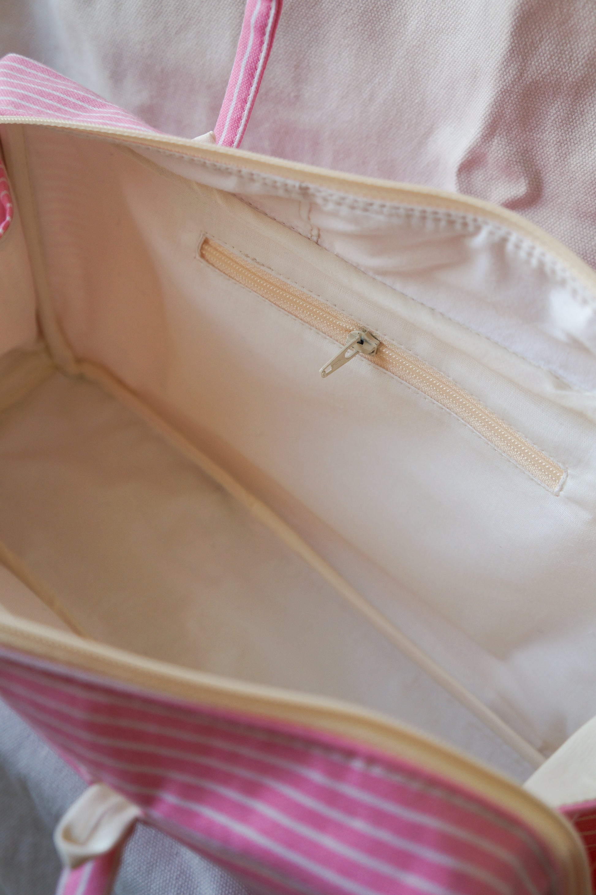 Handmade 1/1 baby pink stripe bowler bag