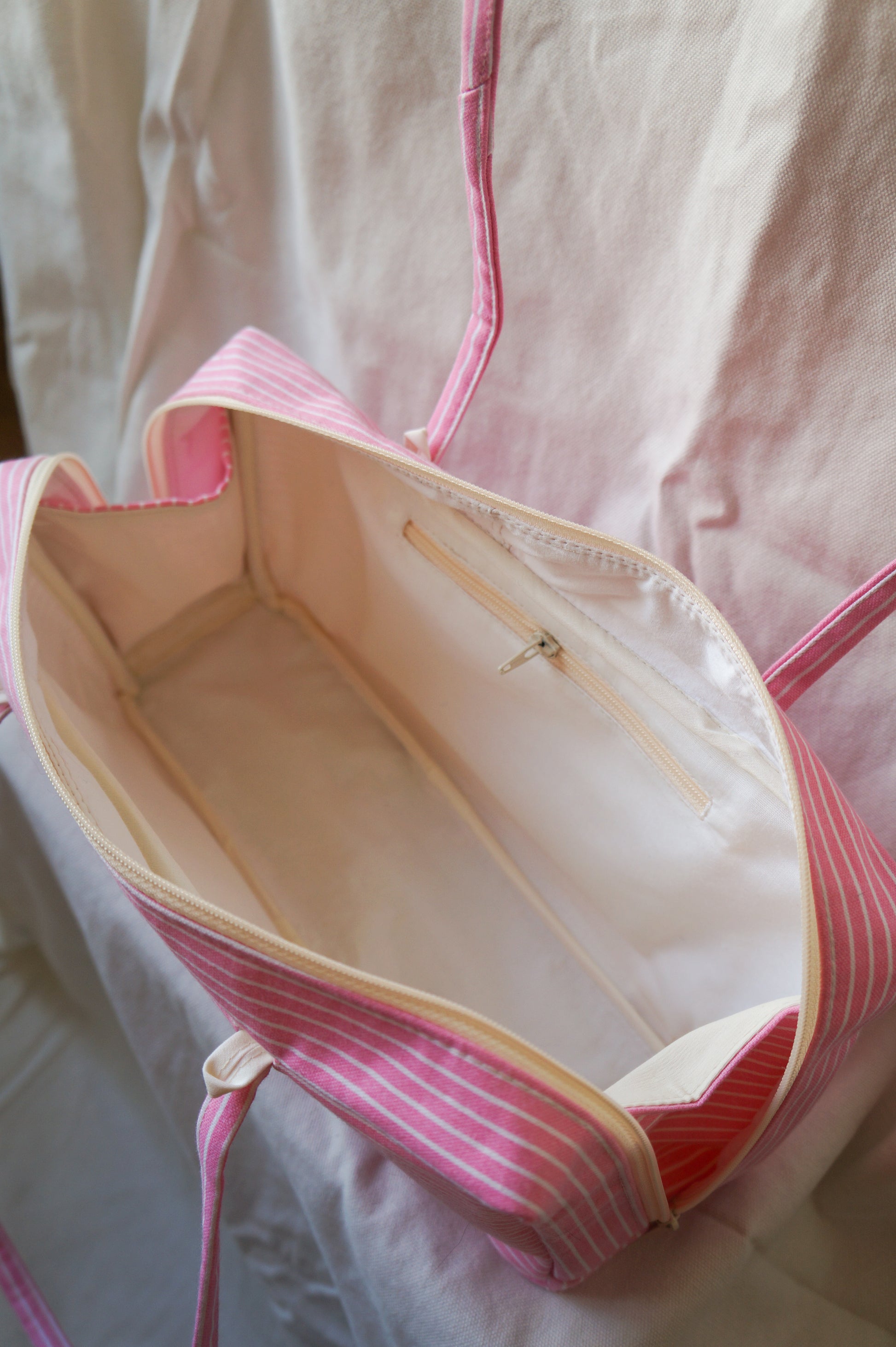 Handmade 1/1 baby pink stripe bowler bag