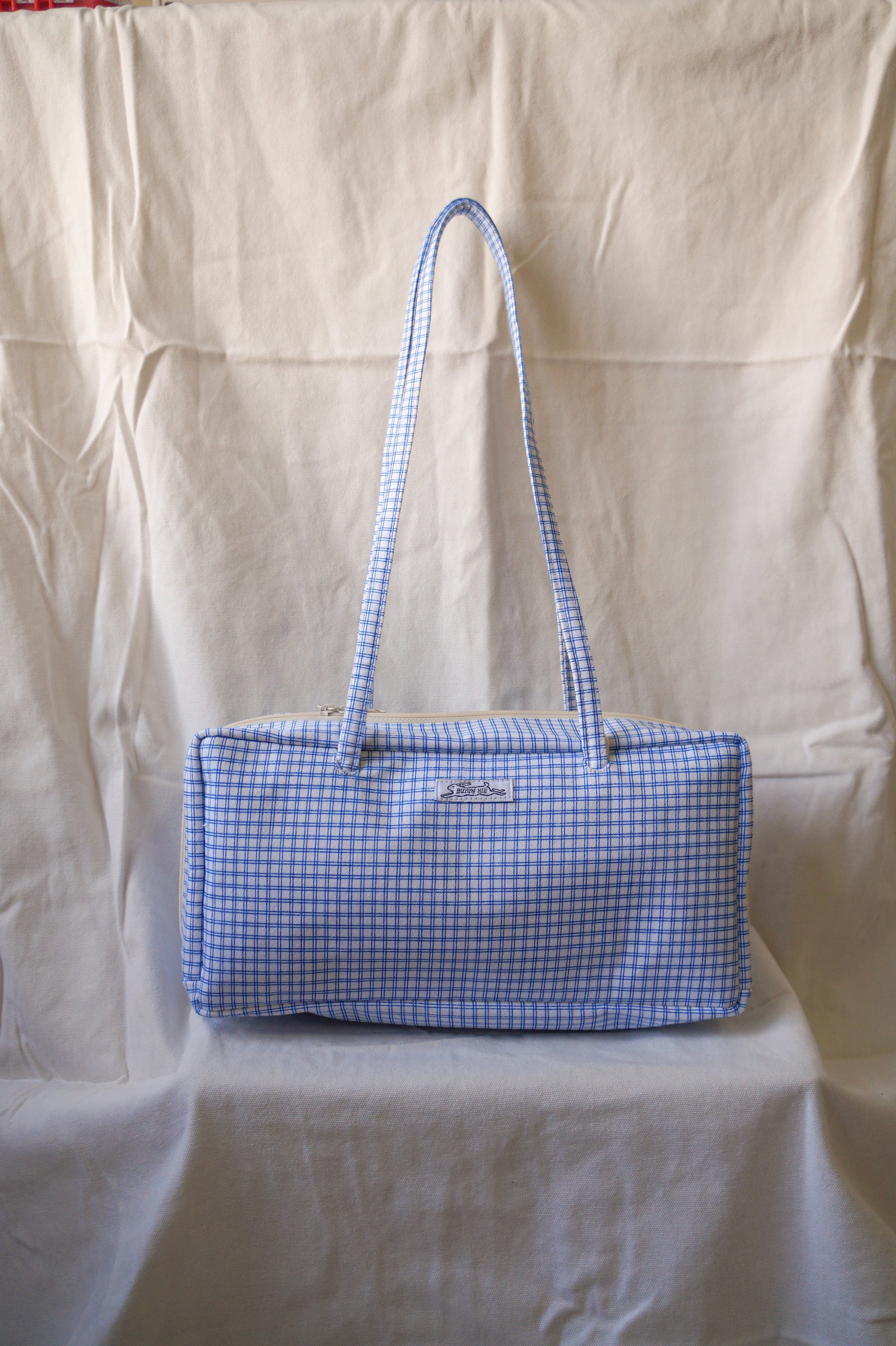 Handmade 1/1 blue windowpane bowler bag