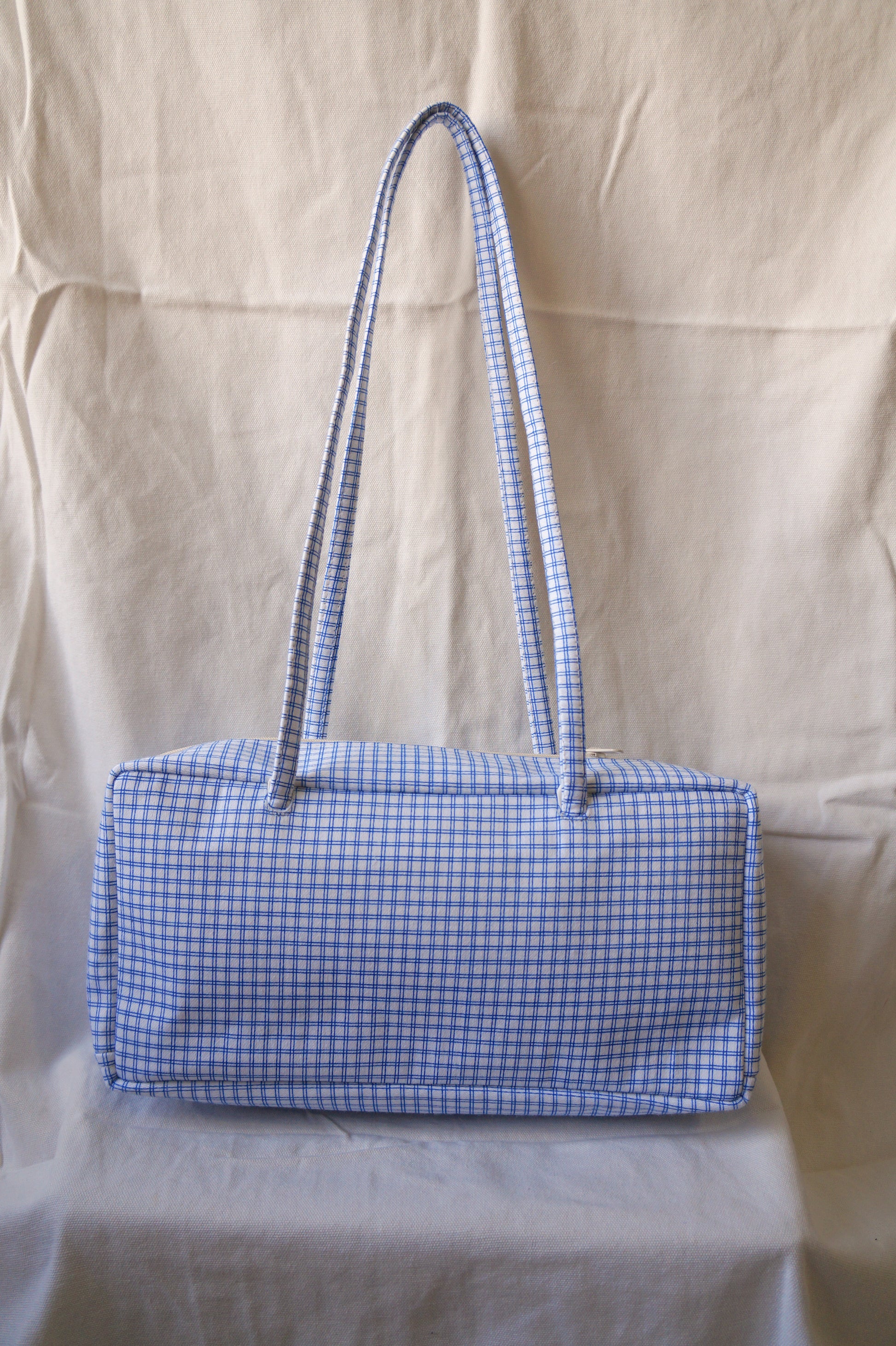 Handmade 1/1 blue windowpane bowler bag