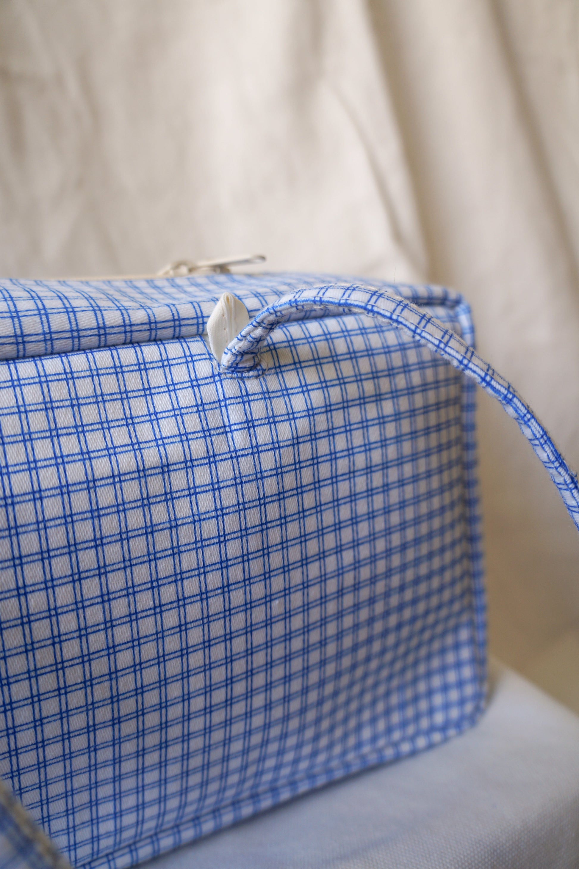 Handmade 1/1 blue windowpane bowler bag