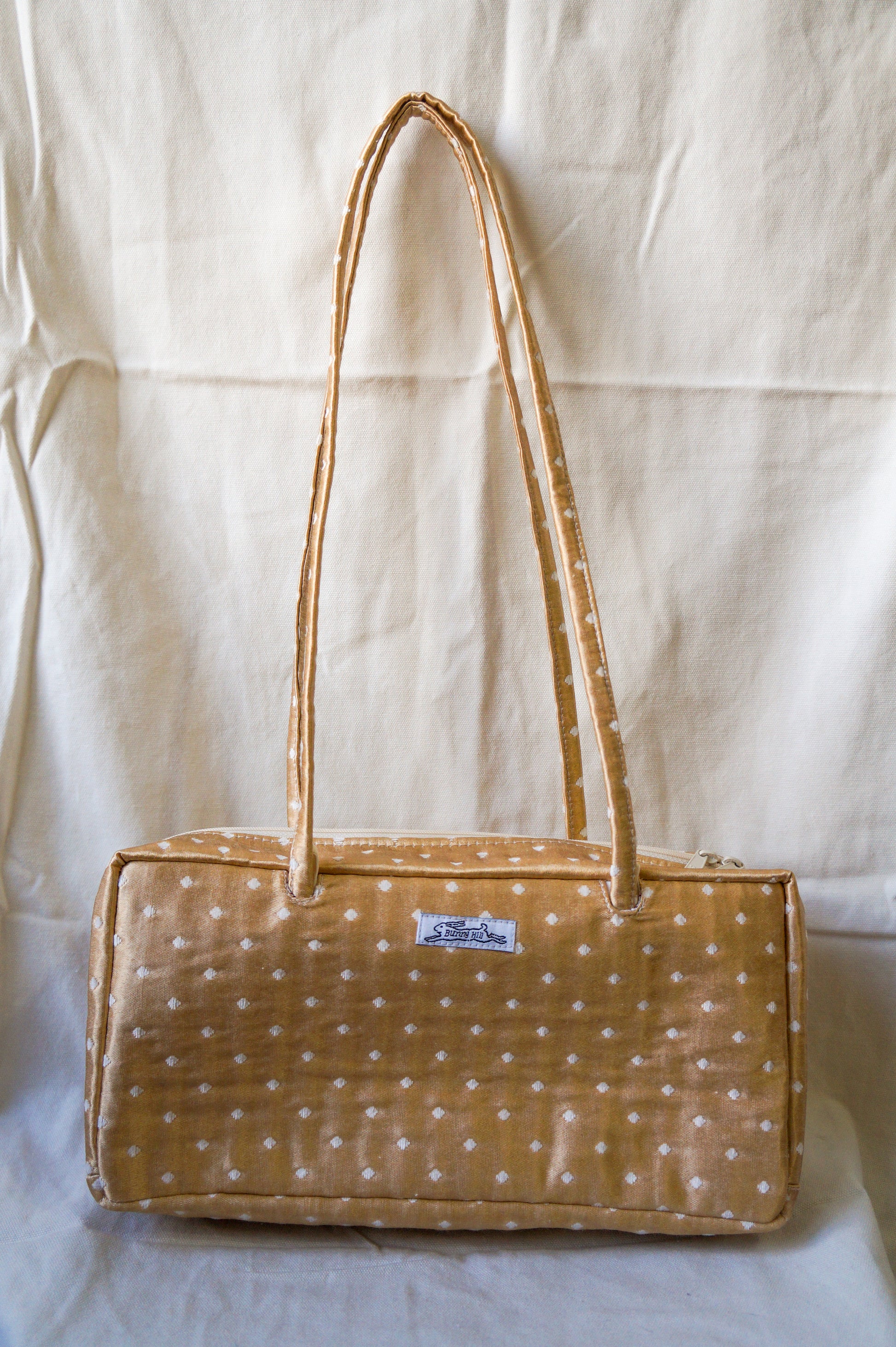 Handmade 1/1 gold polka dot upholstery bowler bag