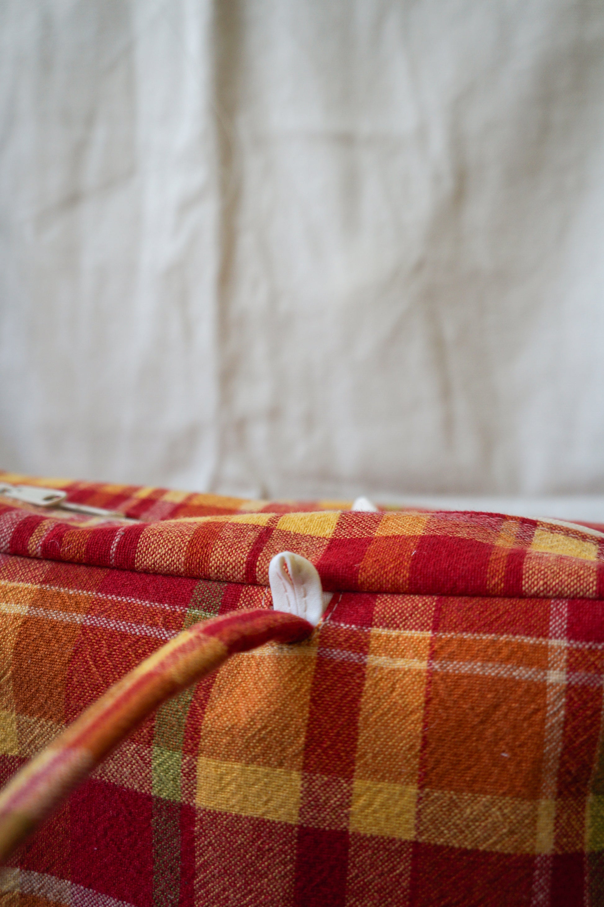 Handmade 1/1 red & orange plaid bowler bag