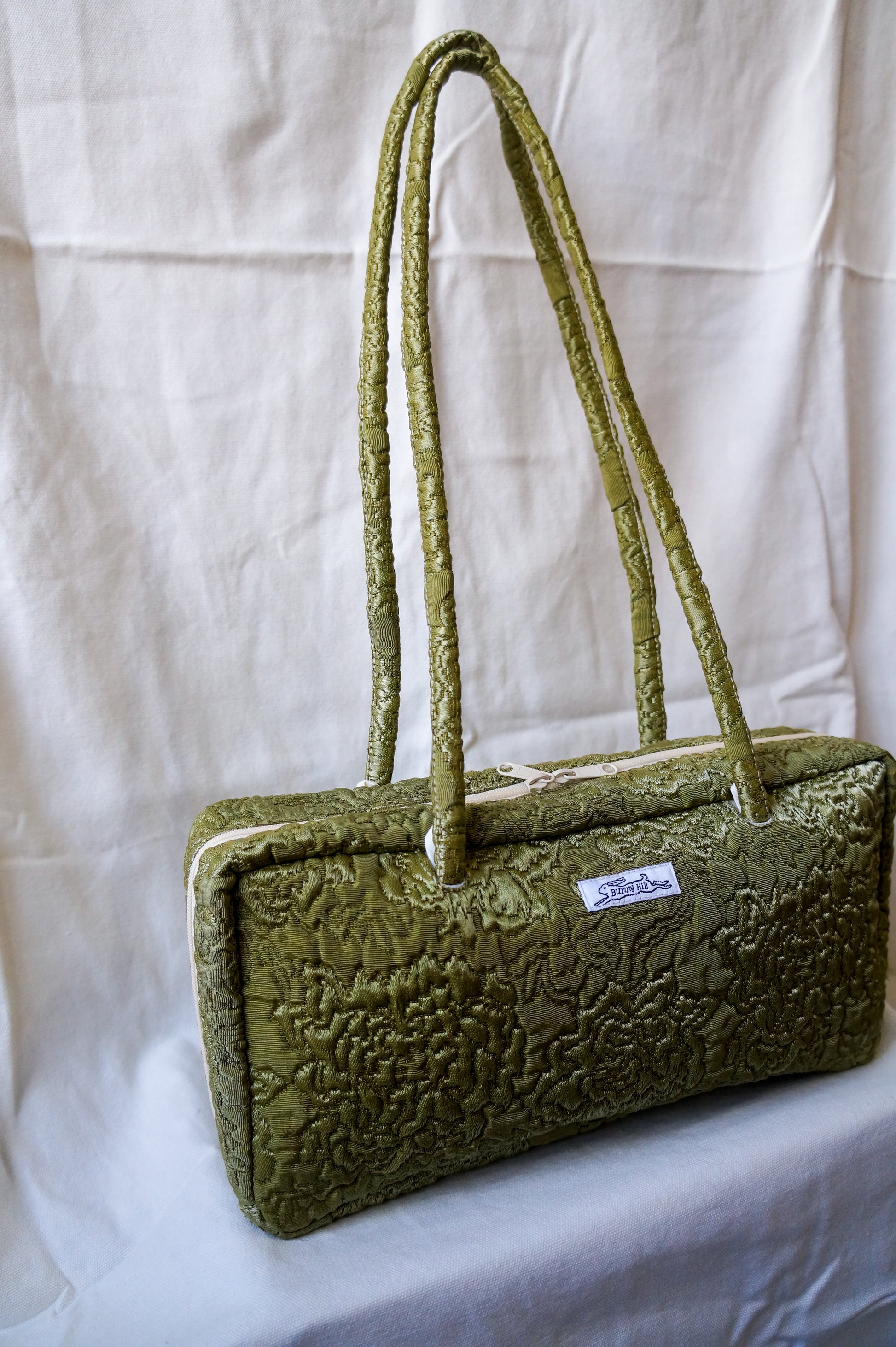Handmade 1/1 moss floral embossed bowler bag