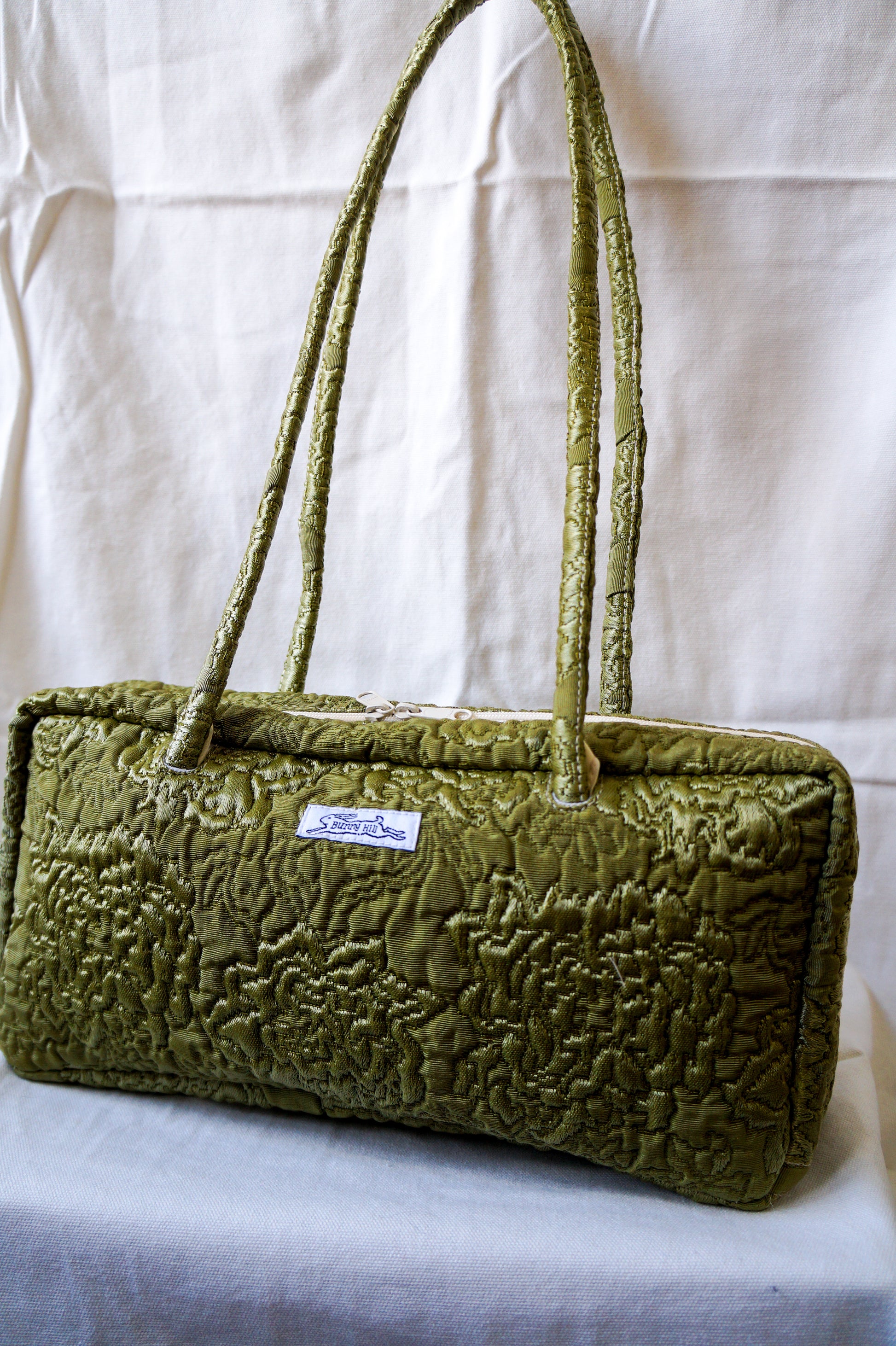 Handmade 1/1 moss floral embossed bowler bag