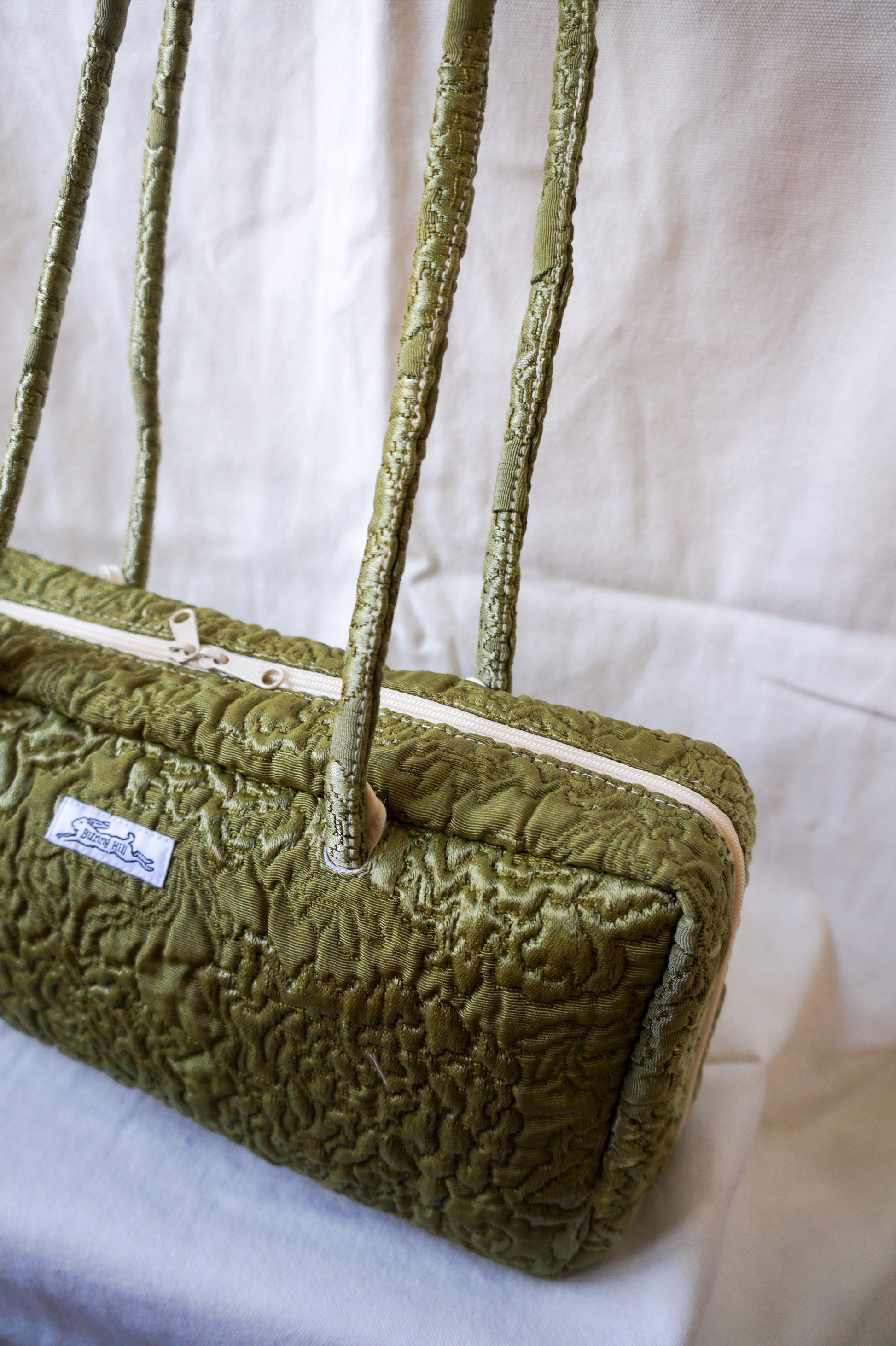 Handmade 1/1 moss floral embossed bowler bag