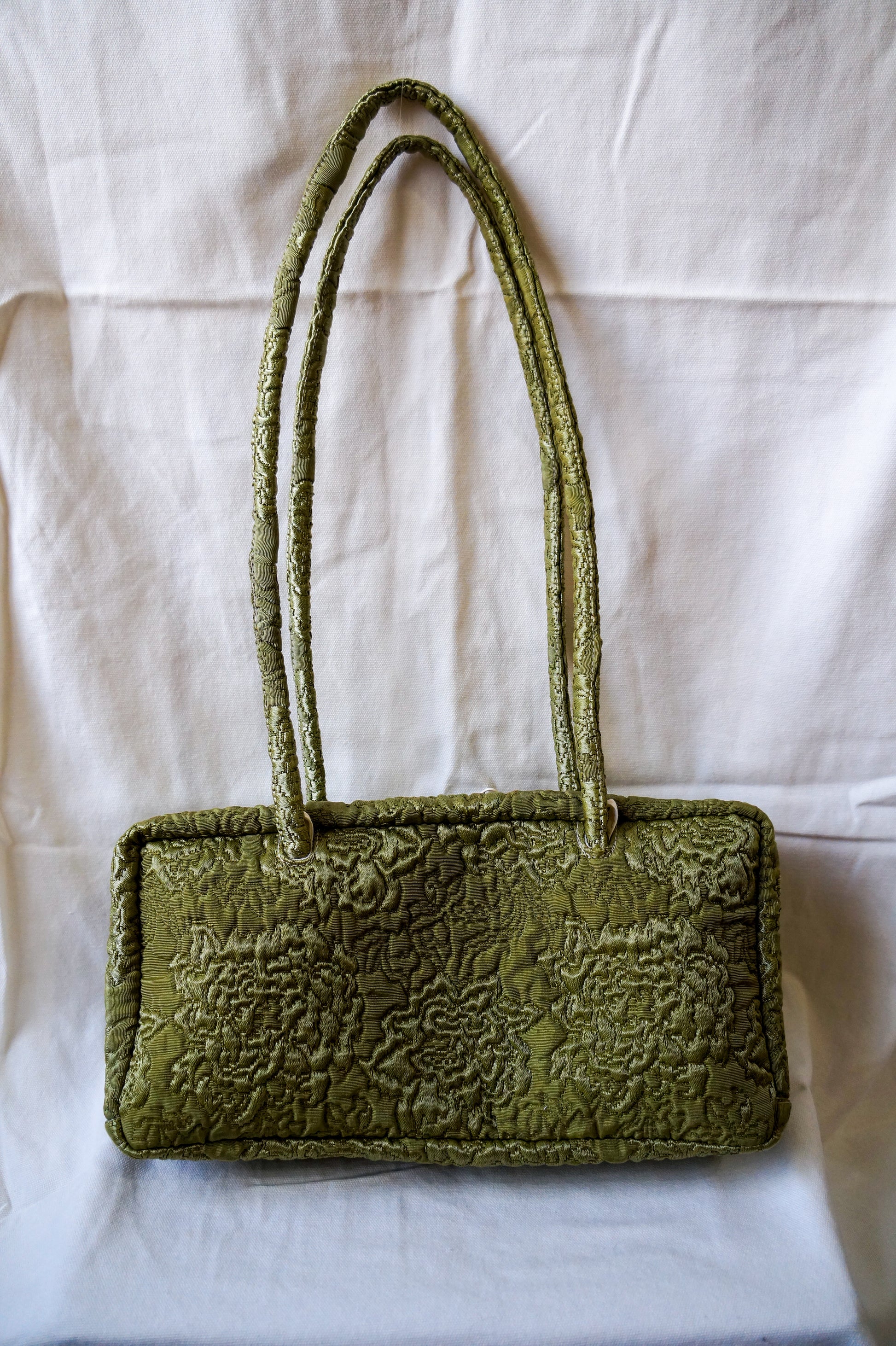 Handmade 1/1 moss floral embossed bowler bag