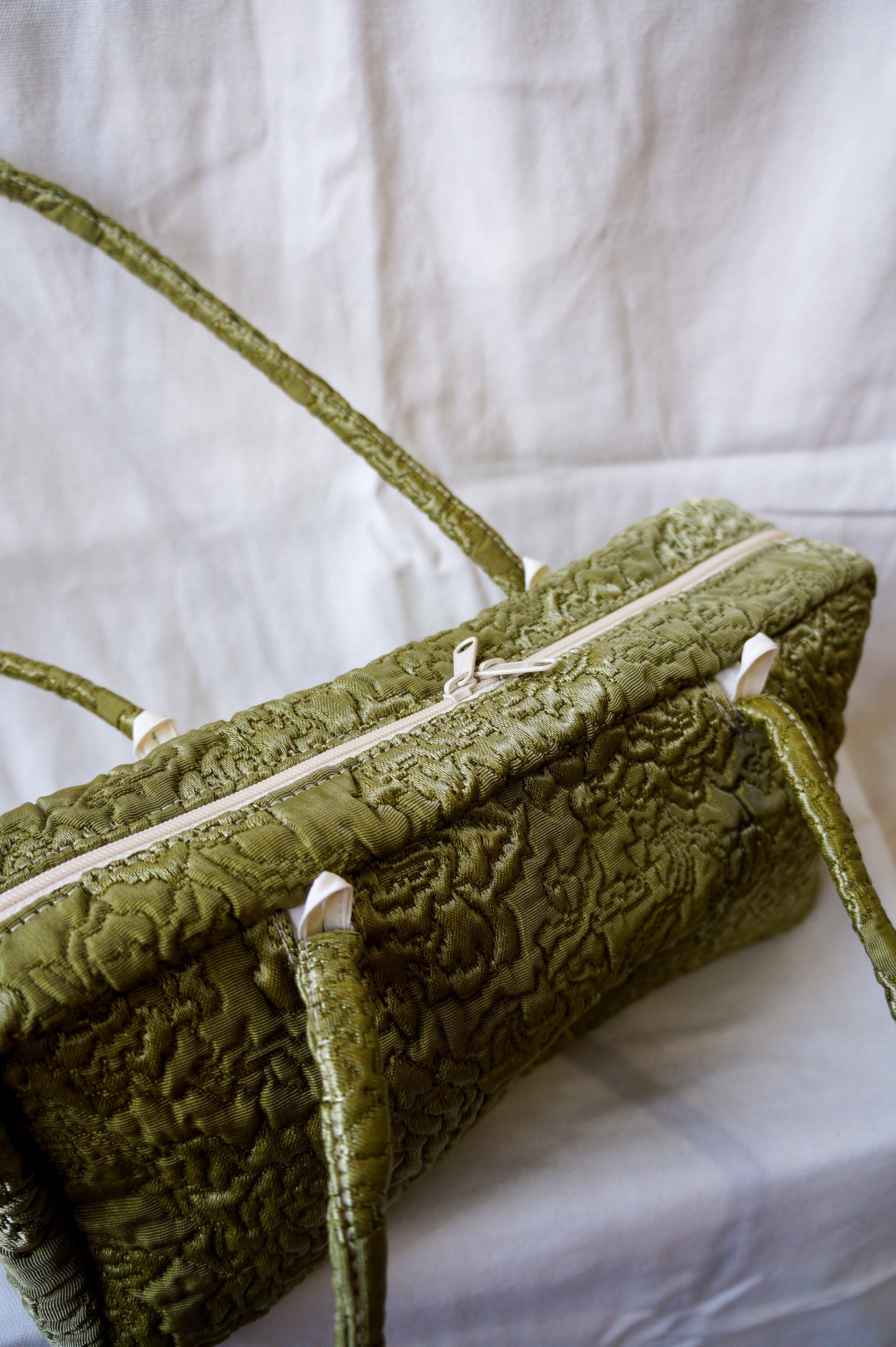 Handmade 1/1 moss floral embossed bowler bag