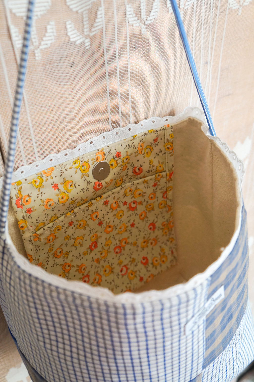 Handmade vintage button down bucket bag #1