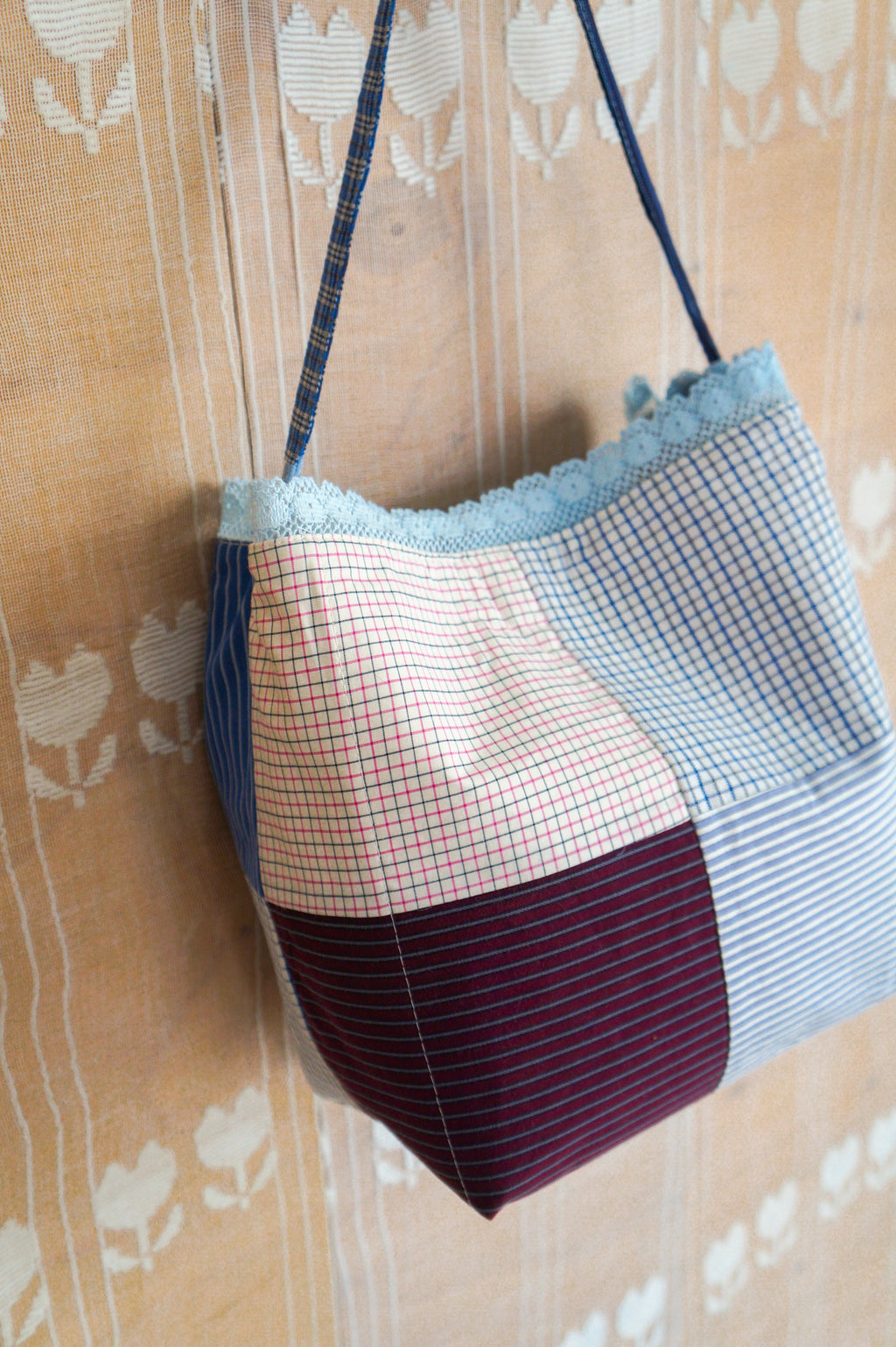 Handmade vintage button down bucket bag #3