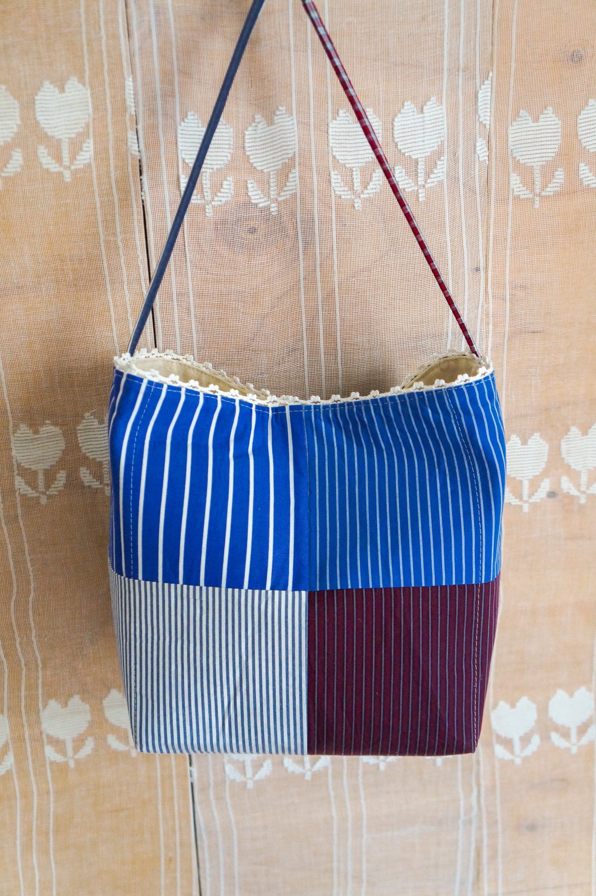 Handmade vintage button down bucket bag #4