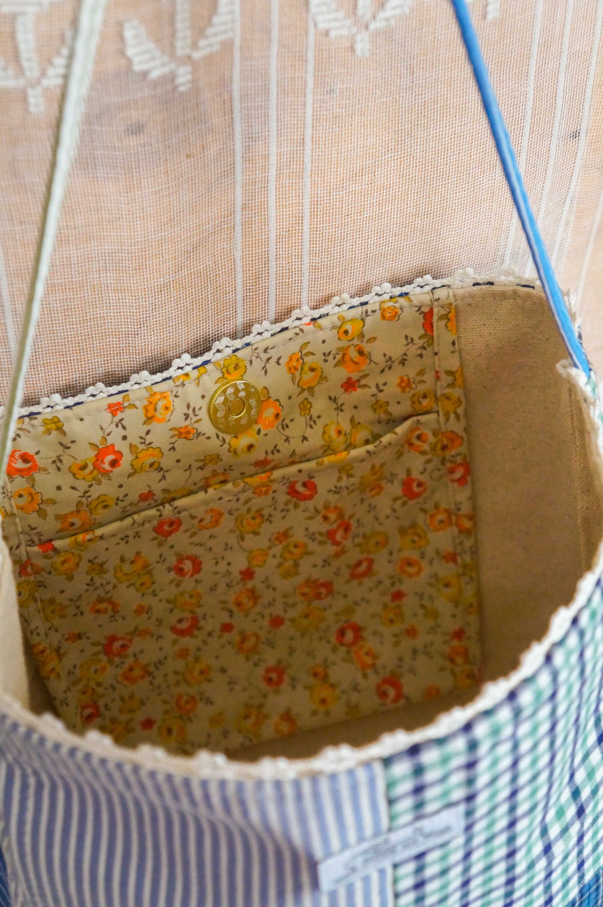 Handmade vintage button down bucket bag #5