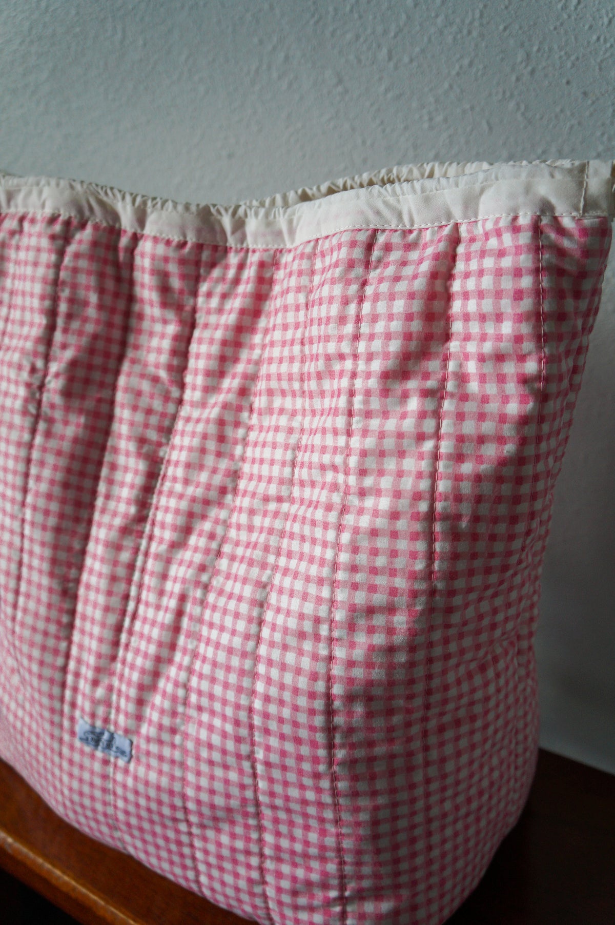 Handmade xlarge 1/1 vintage pink gingham quilted drawstring bag