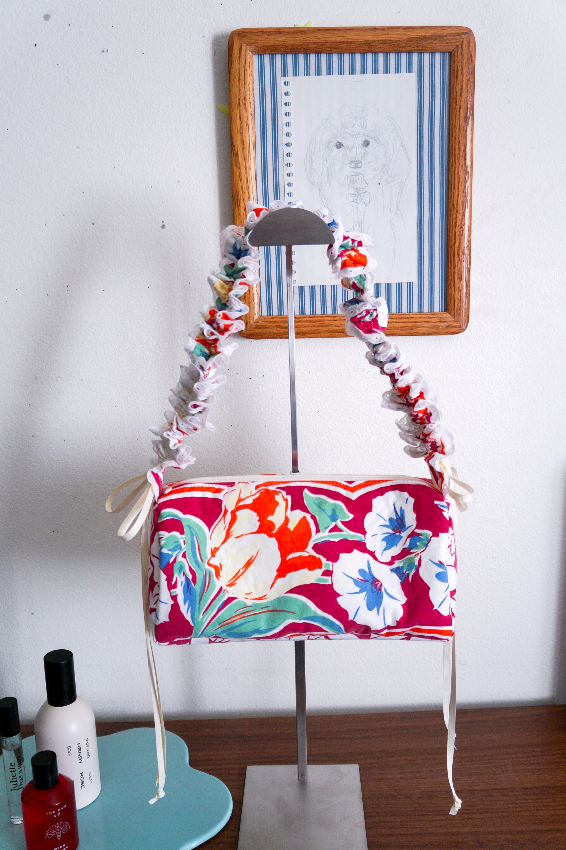 Handmade vintage tablecloth lace ruffle pochette