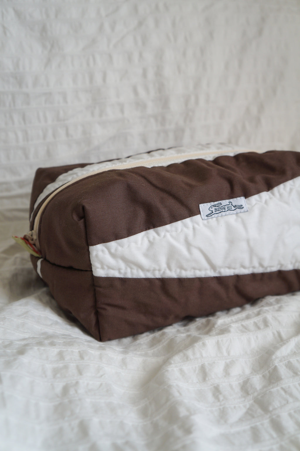 Handmade jumbo box pouch in brown triangle stripe