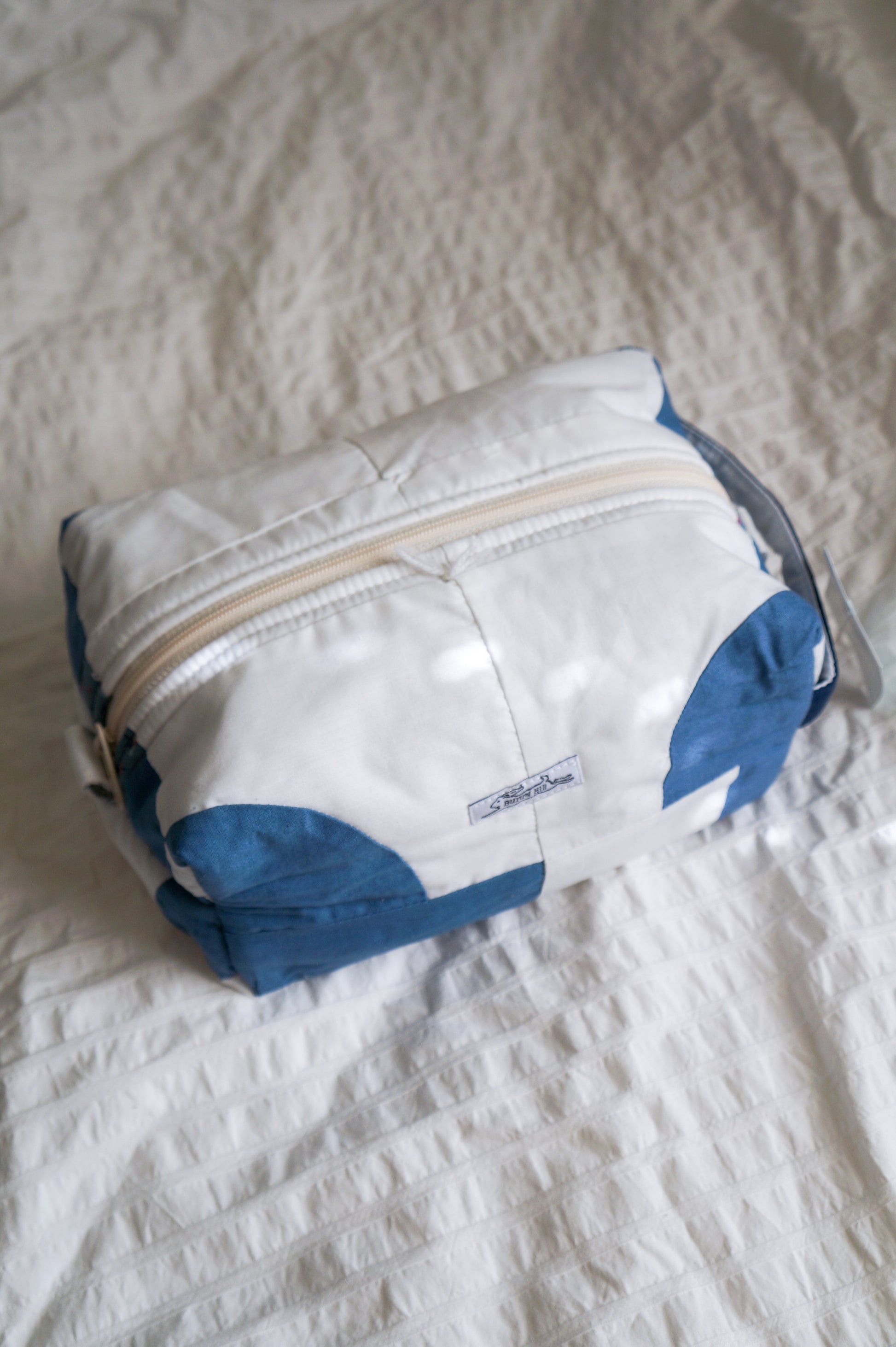 Handmade blue + white quilt jumbo box pouch