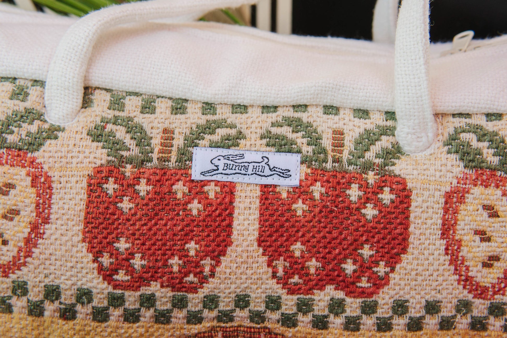 Handmade woven apple pie placemat embroidery bowler bag