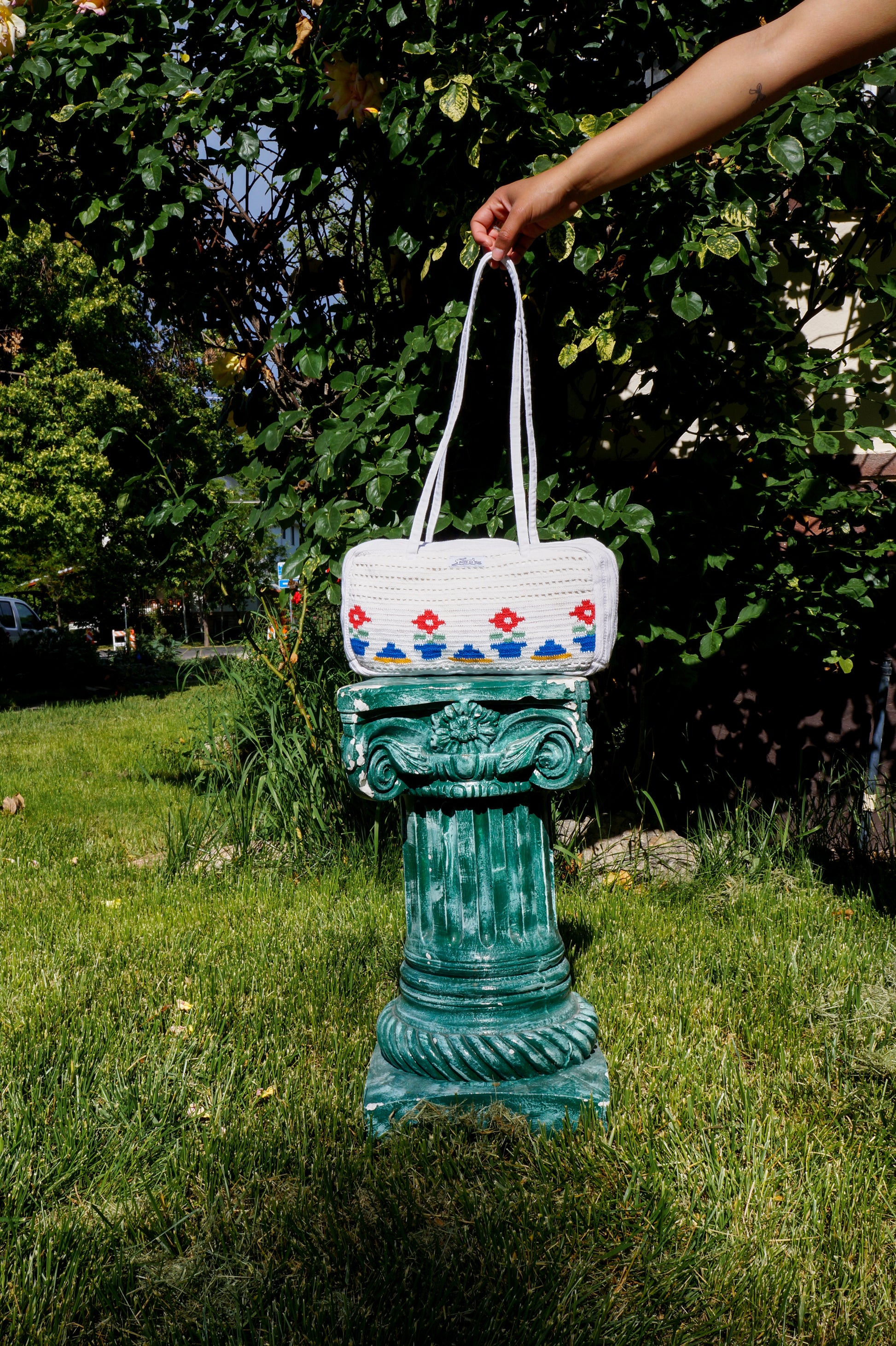 Handmade one of a kind flower pot bowler bag