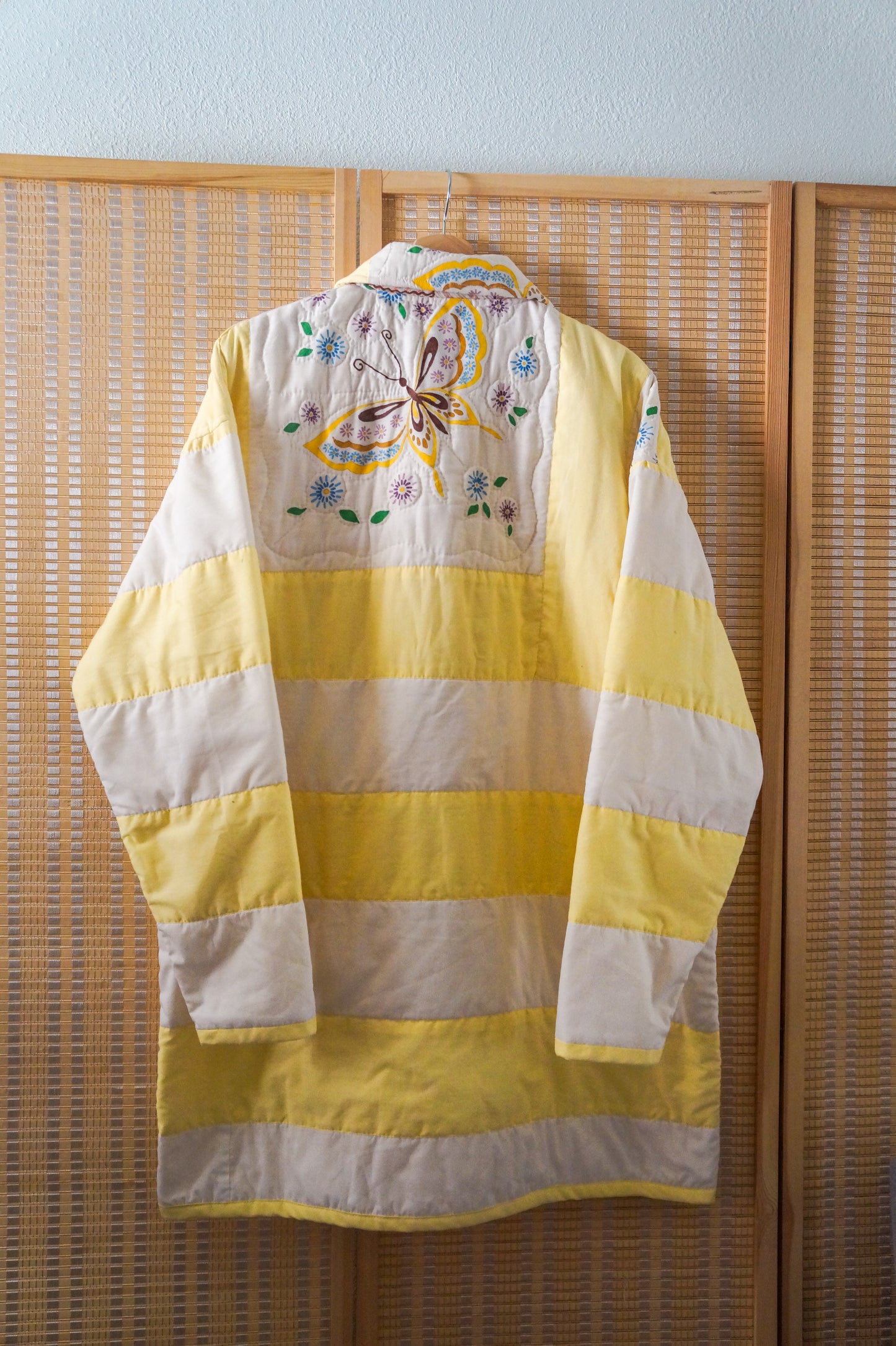 Handmade yellow stripe butterfly quilt coat (L-XL)
